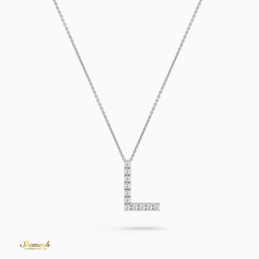 18K Gold Round Cut Diamonds "L" Initial Pendant - shemesh_diamonds