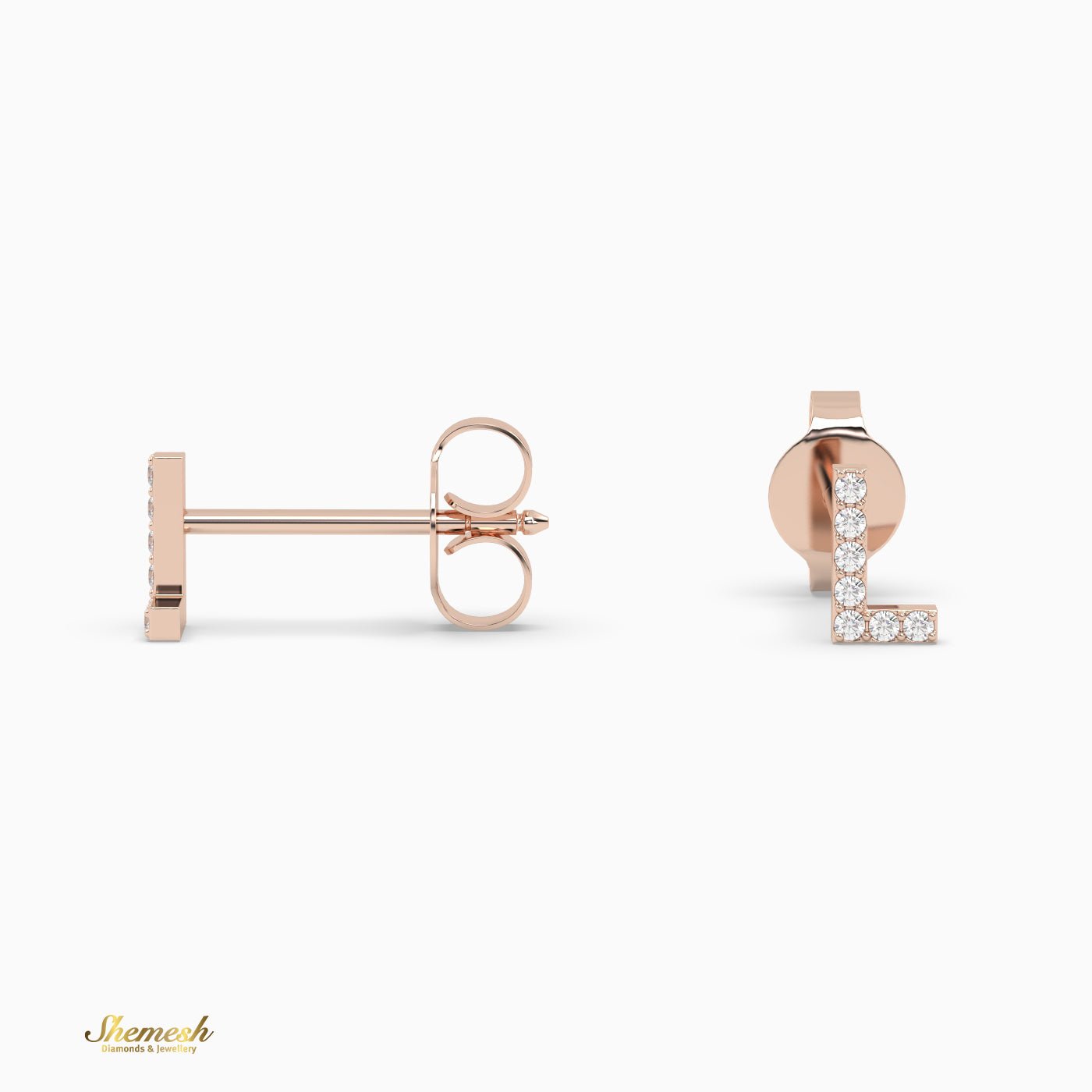 18K Gold 'L' Initial Stud Earrings - shemesh_diamonds