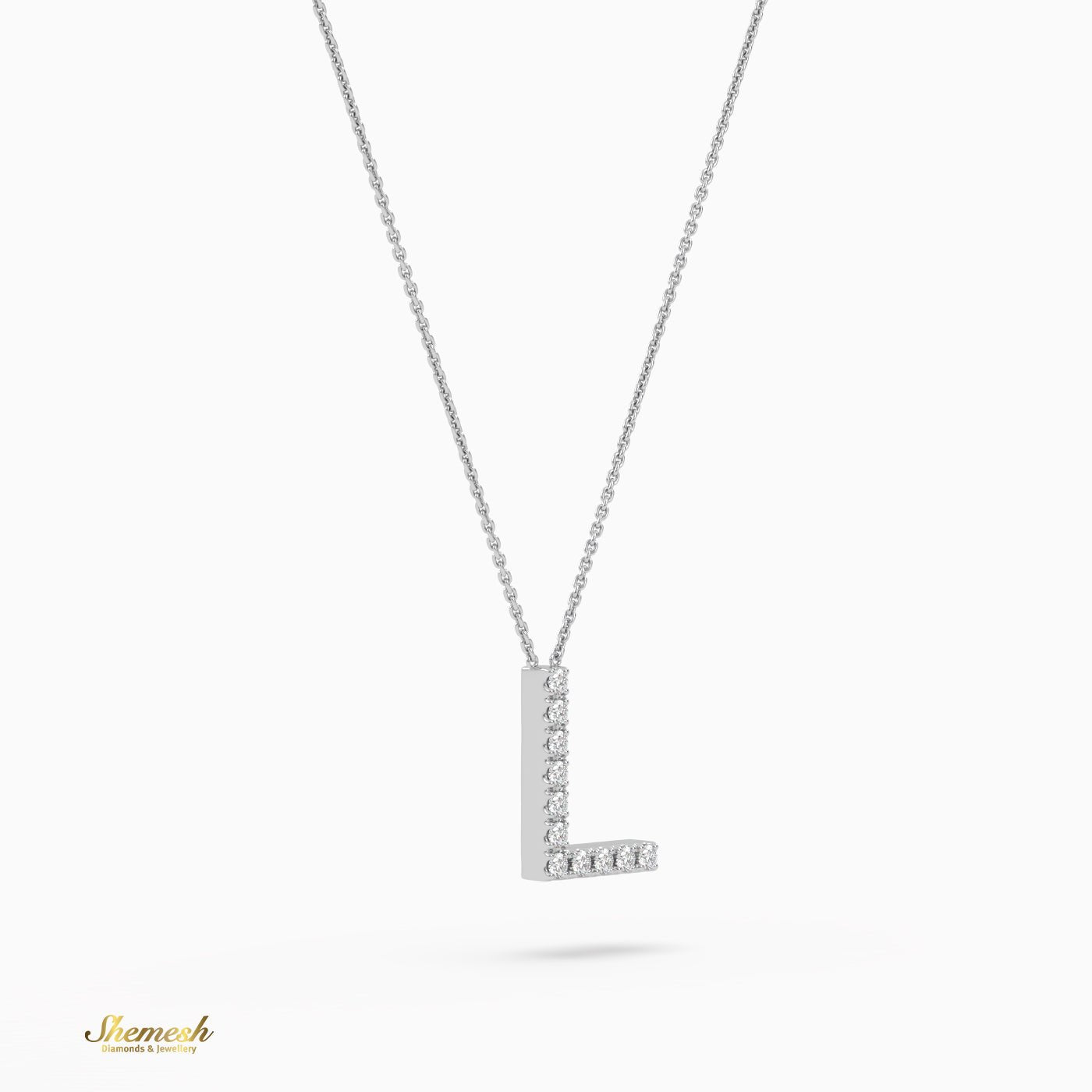 18K Gold Round Cut Diamonds "L" Initial Pendant - shemesh_diamonds