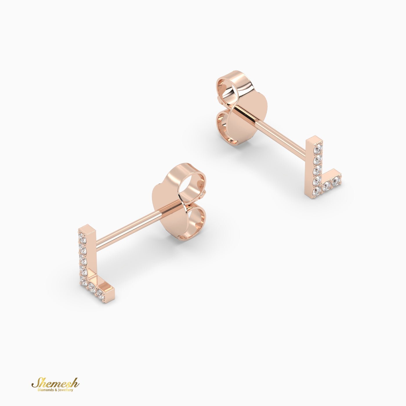 18K Gold 'L' Initial Stud Earrings - shemesh_diamonds