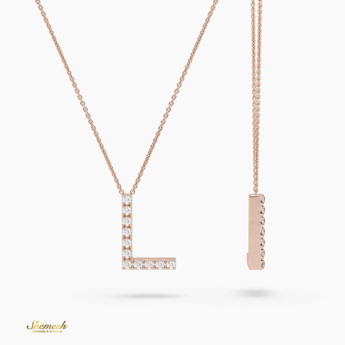 18K Gold Round Cut Diamonds "L" Initial Pendant - shemesh_diamonds