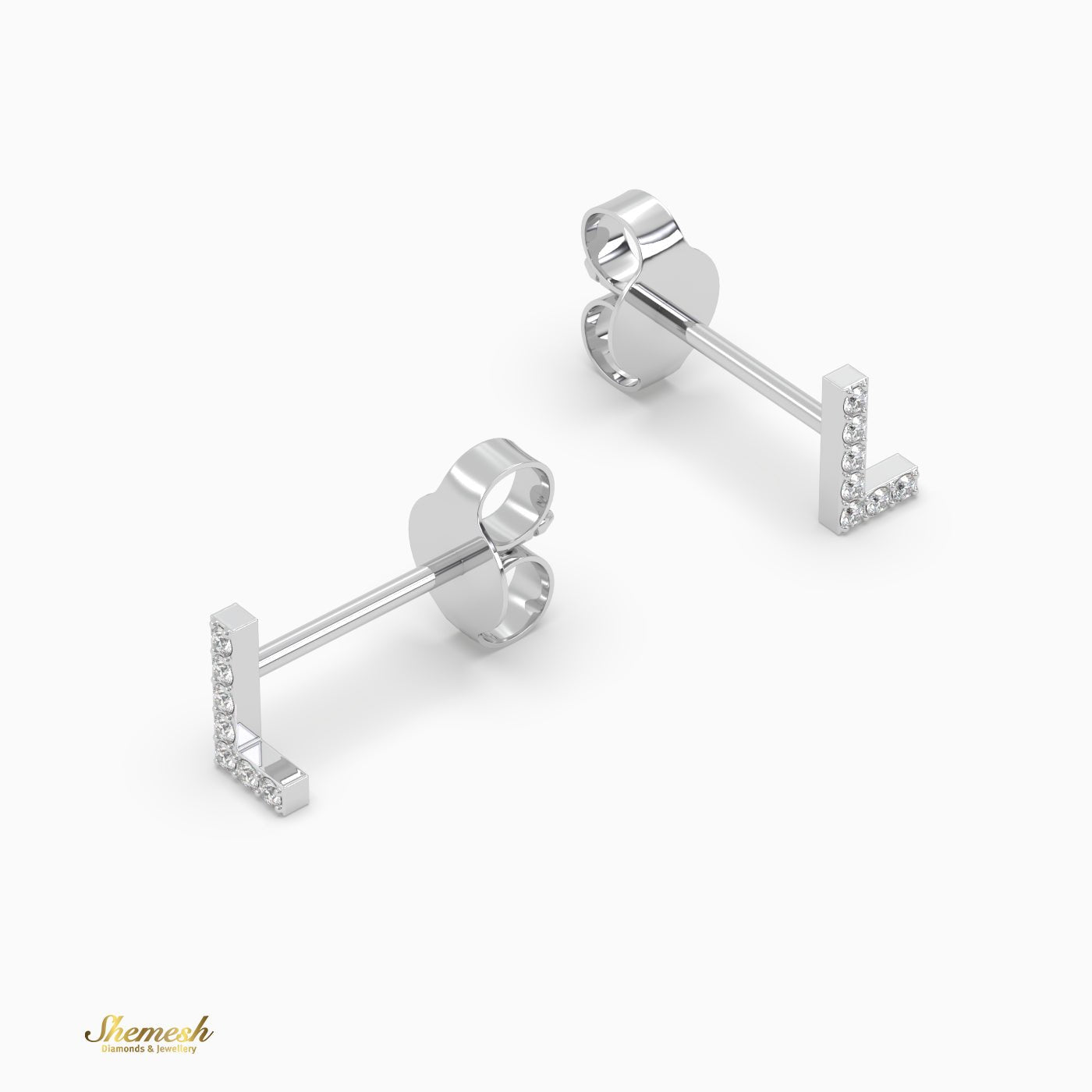 18K Gold 'L' Initial Stud Earrings - shemesh_diamonds