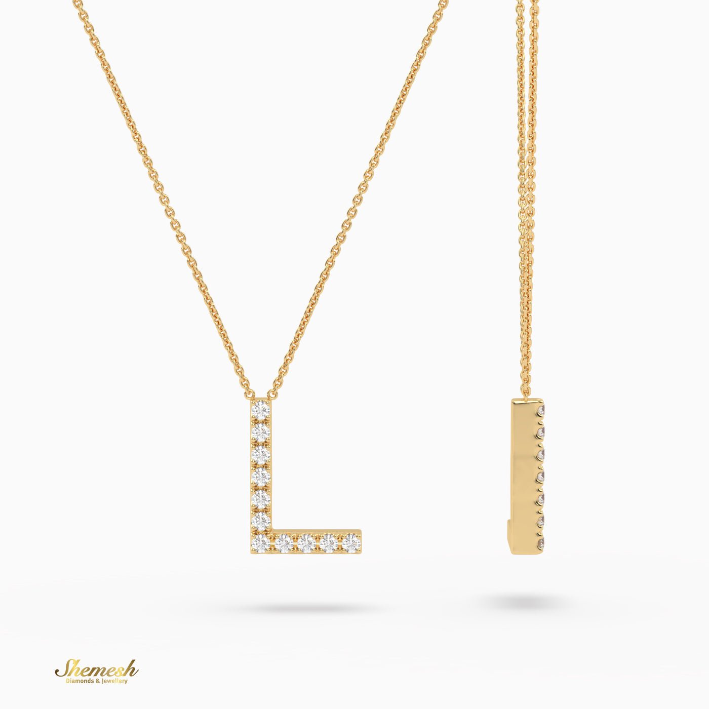 18K Gold Round Cut Diamonds "L" Initial Pendant - shemesh_diamonds