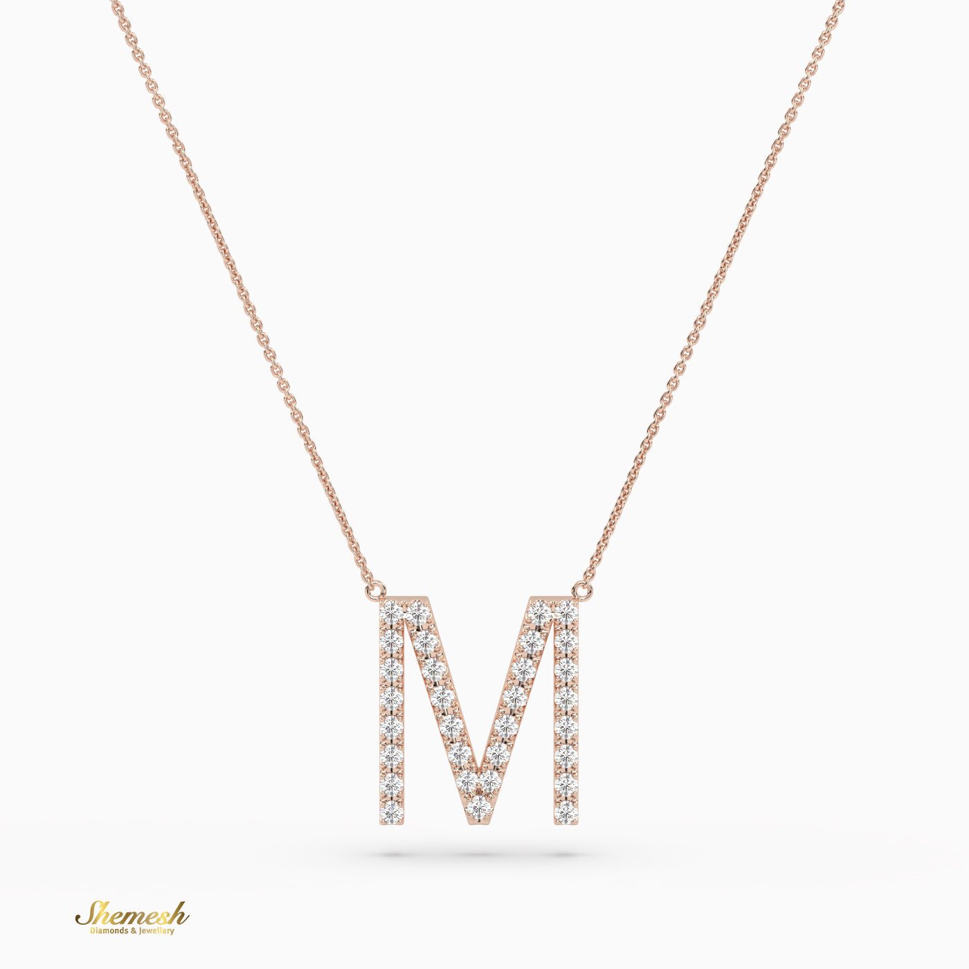 18K Gold Round Cut Diamonds "M" Initial Pendant - shemesh_diamonds