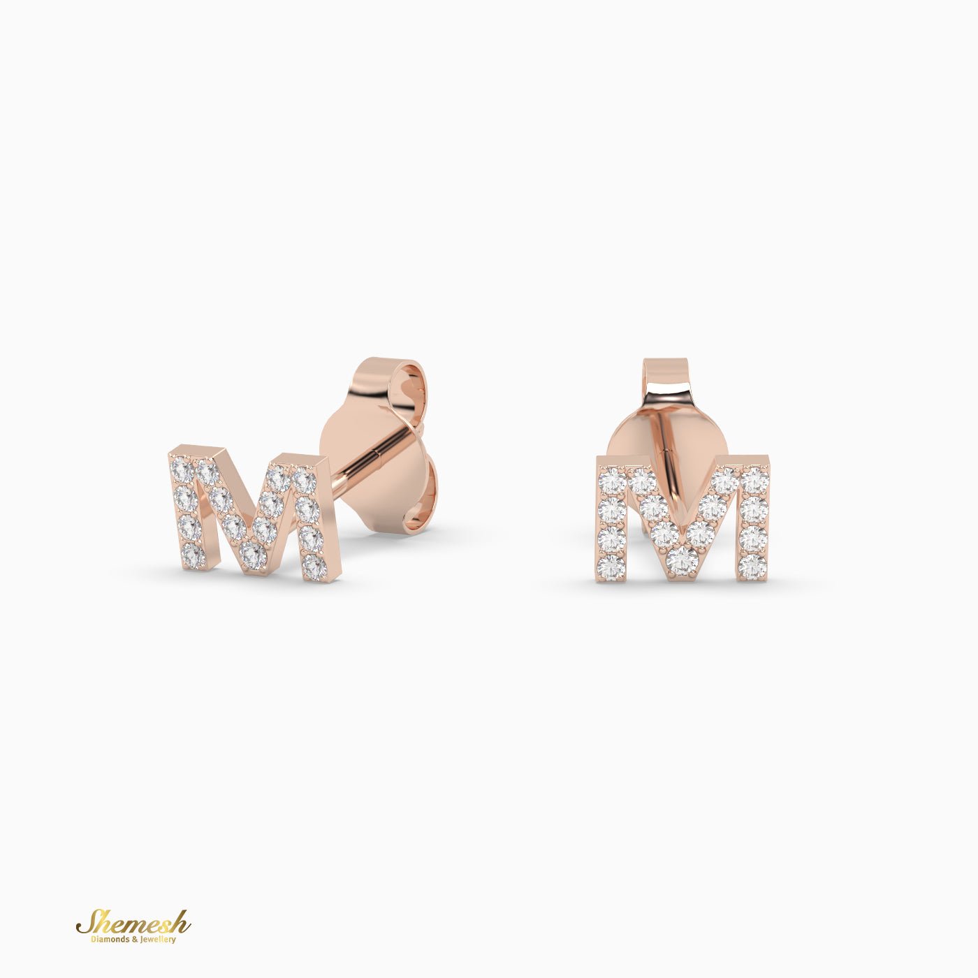 18K Gold 'M' Initial Stud Earrings - shemesh_diamonds