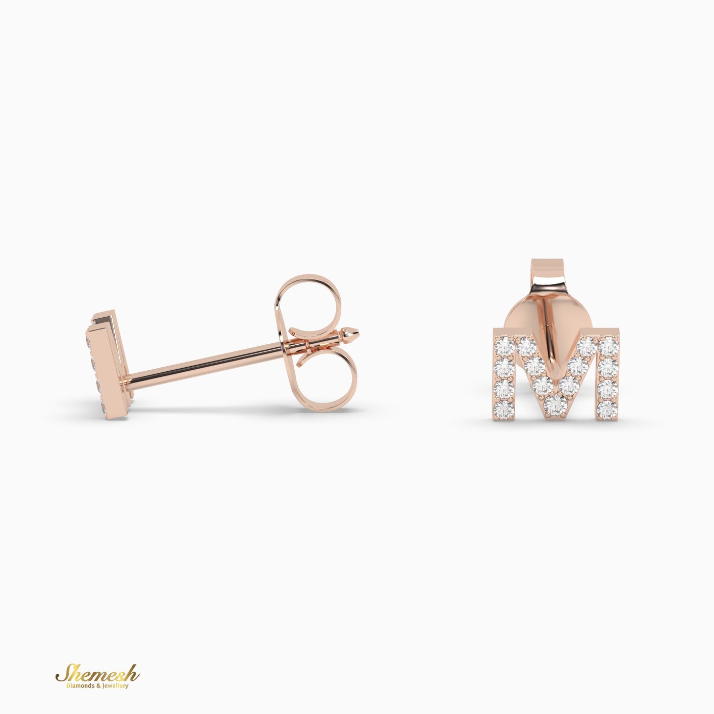 18K Gold 'M' Initial Stud Earrings - shemesh_diamonds