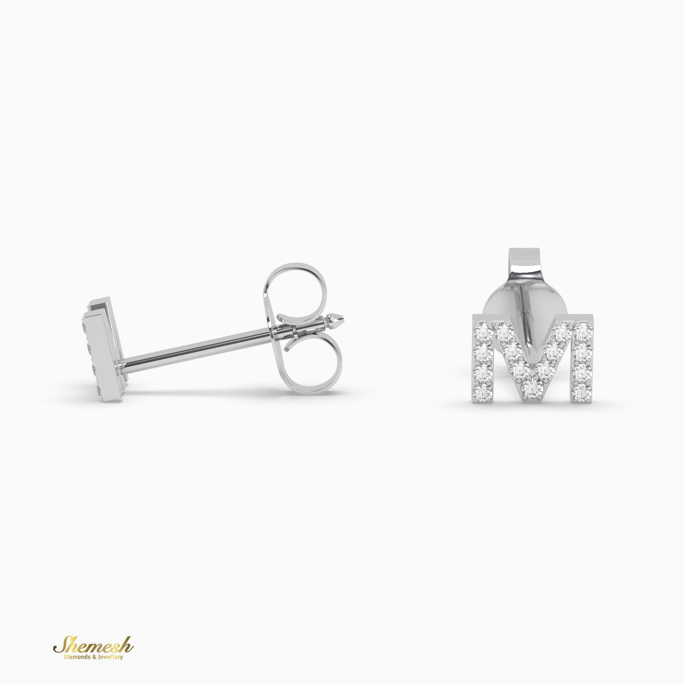 18K Gold 'M' Initial Stud Earrings - shemesh_diamonds