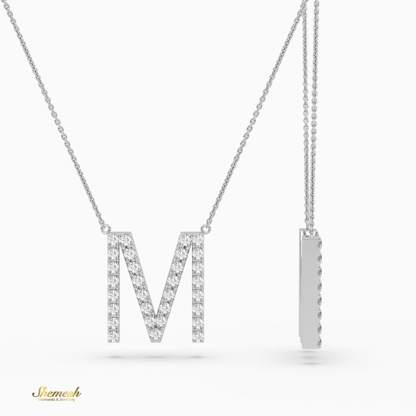 18K Gold Round Cut Diamonds "M" Initial Pendant - shemesh_diamonds