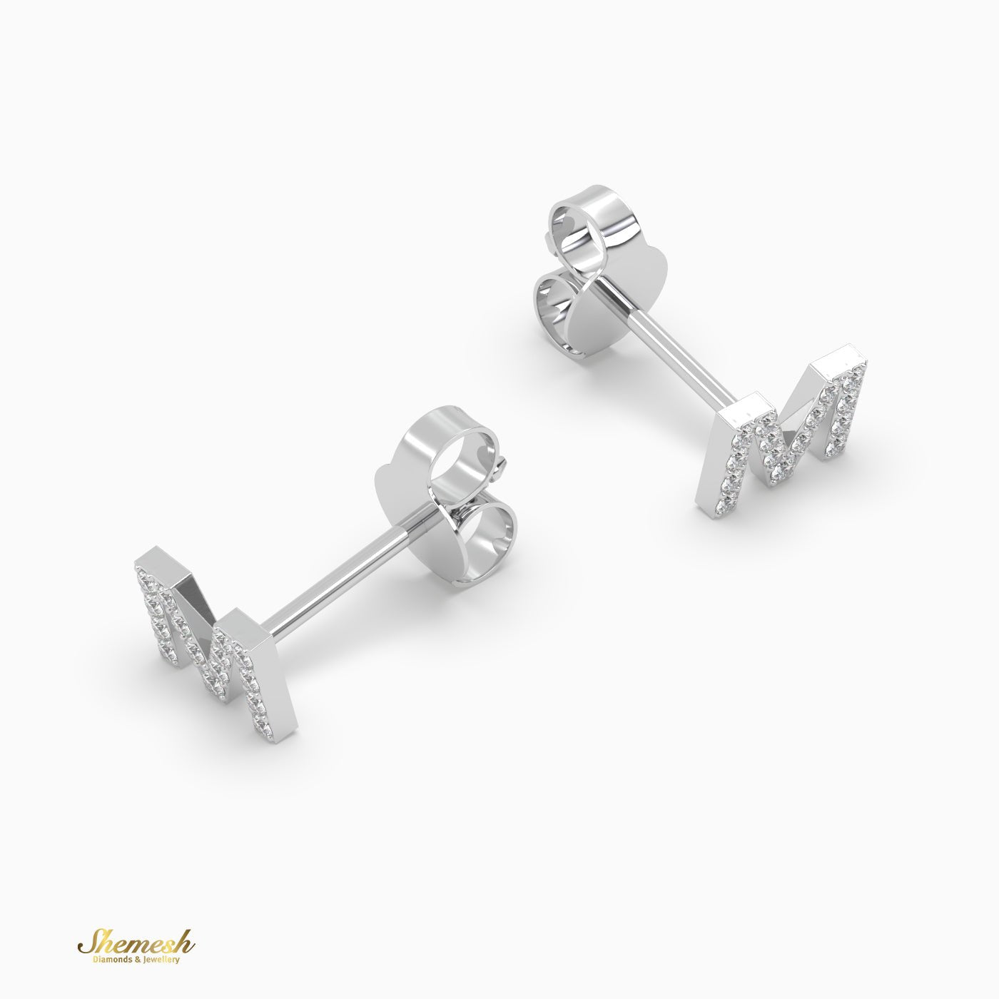 18K Gold 'M' Initial Stud Earrings - shemesh_diamonds