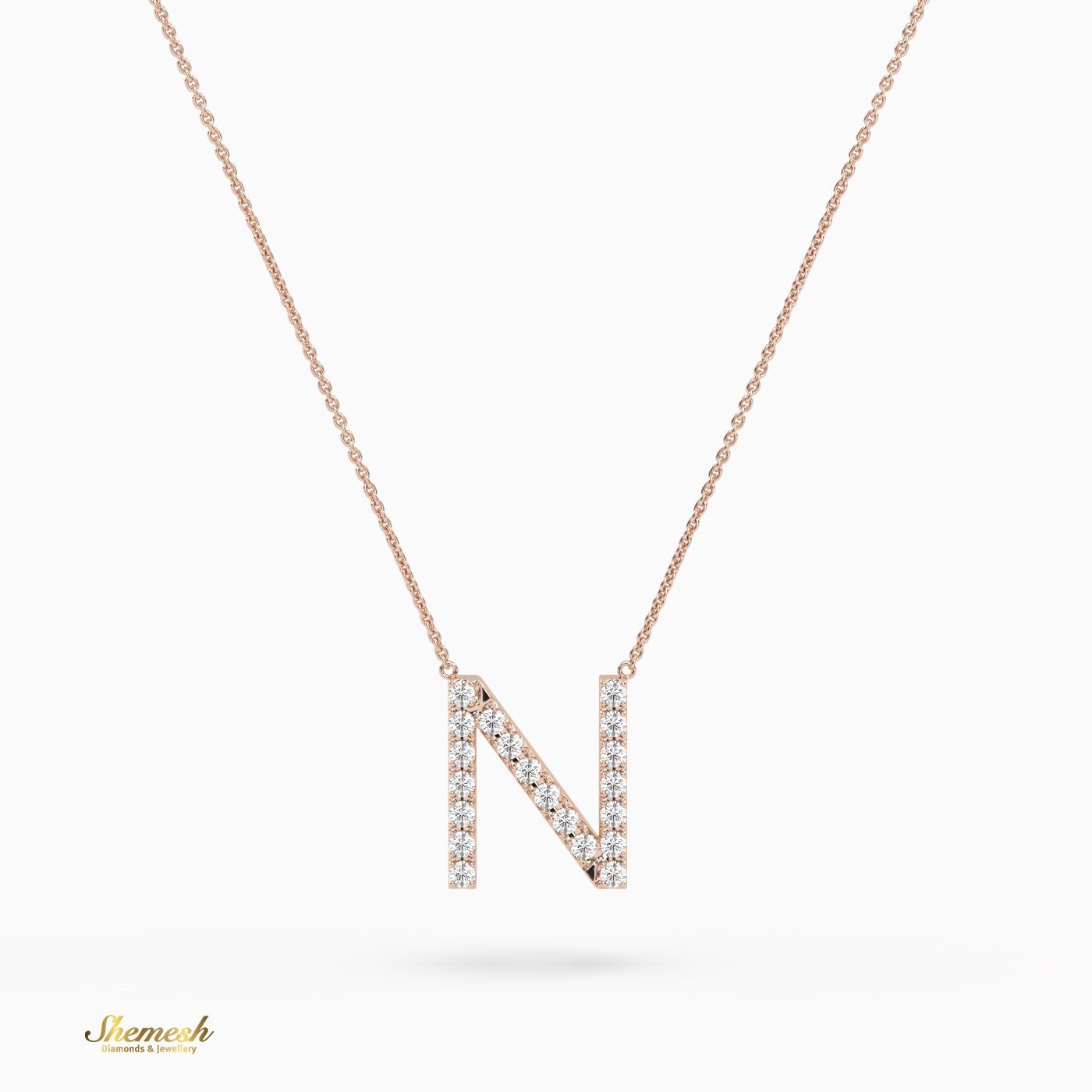 18K Gold Round Cut Diamonds "N" Initial Pendant - shemesh_diamonds