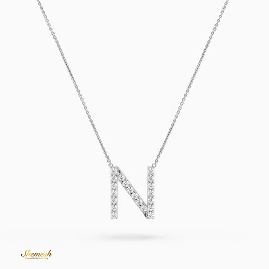 18K Gold Round Cut Diamonds "N" Initial Pendant - shemesh_diamonds