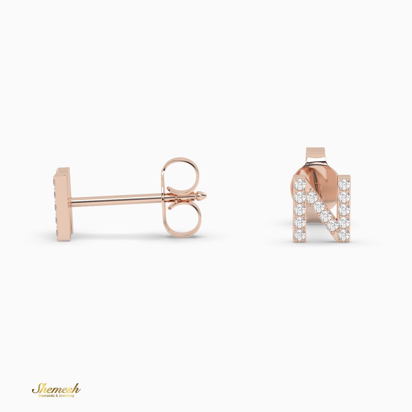 18K Gold 'N' Initial Stud Earrings - shemesh_diamonds