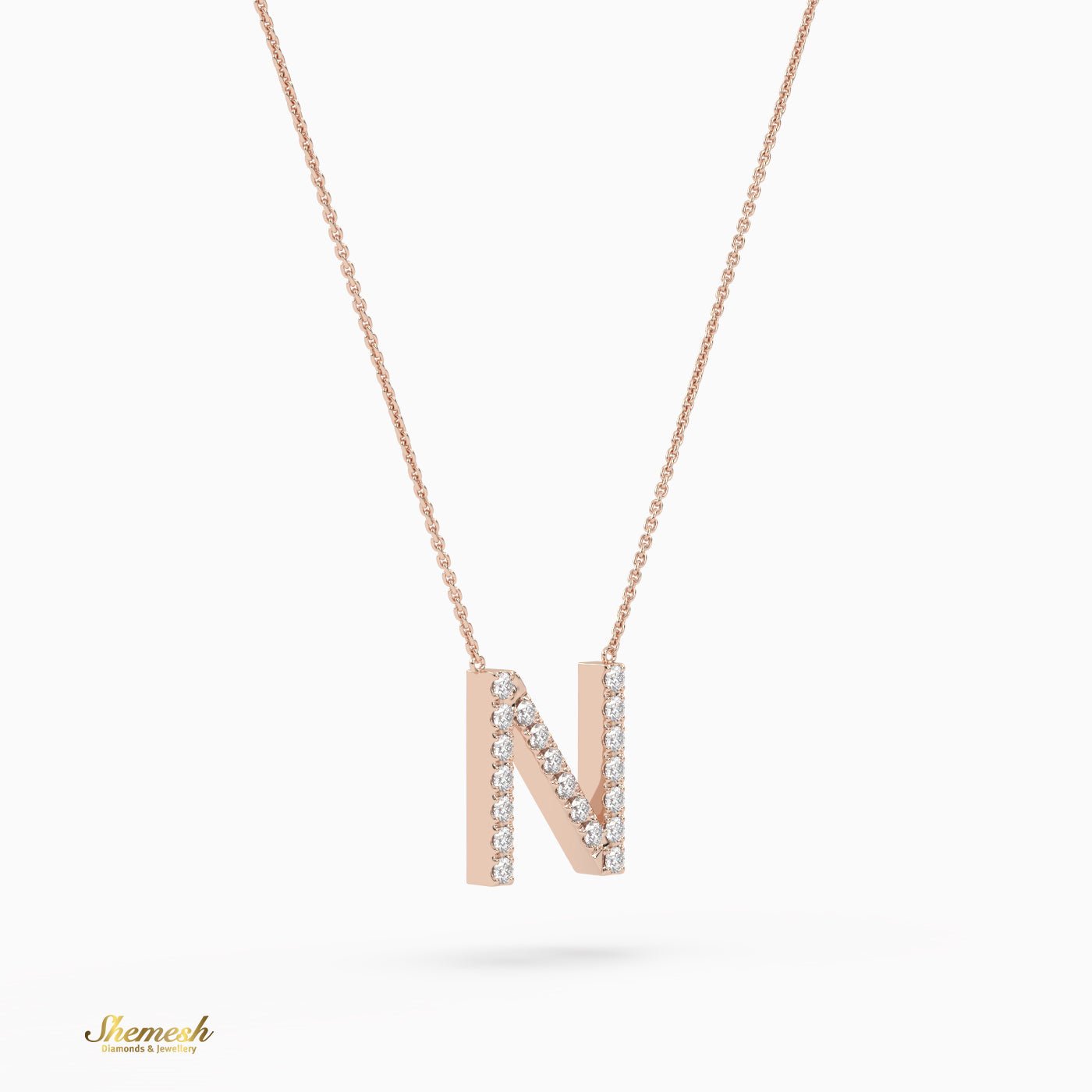 18K Gold Round Cut Diamonds "N" Initial Pendant - shemesh_diamonds