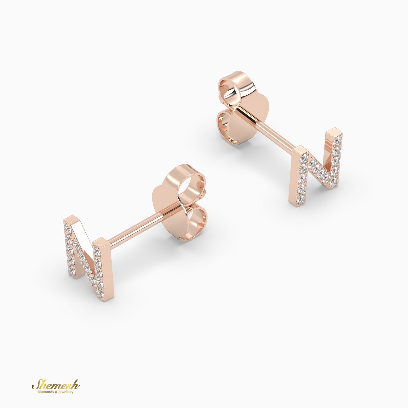 18K Gold 'N' Initial Stud Earrings - shemesh_diamonds