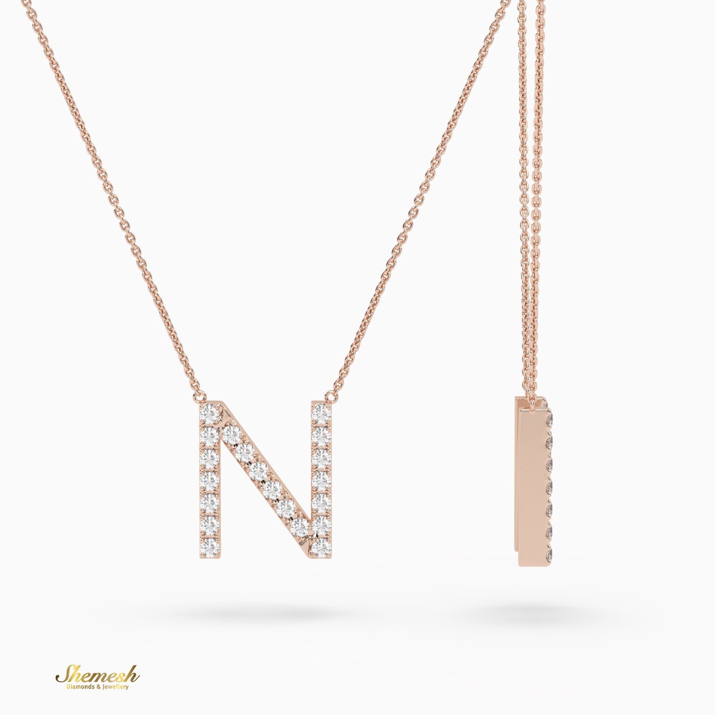 18K Gold Round Cut Diamonds "N" Initial Pendant - shemesh_diamonds