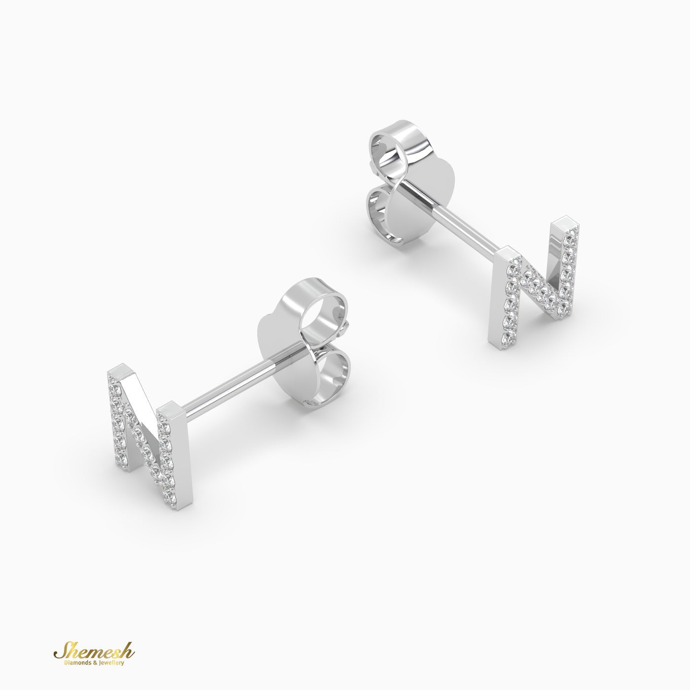 18K Gold 'N' Initial Stud Earrings - shemesh_diamonds