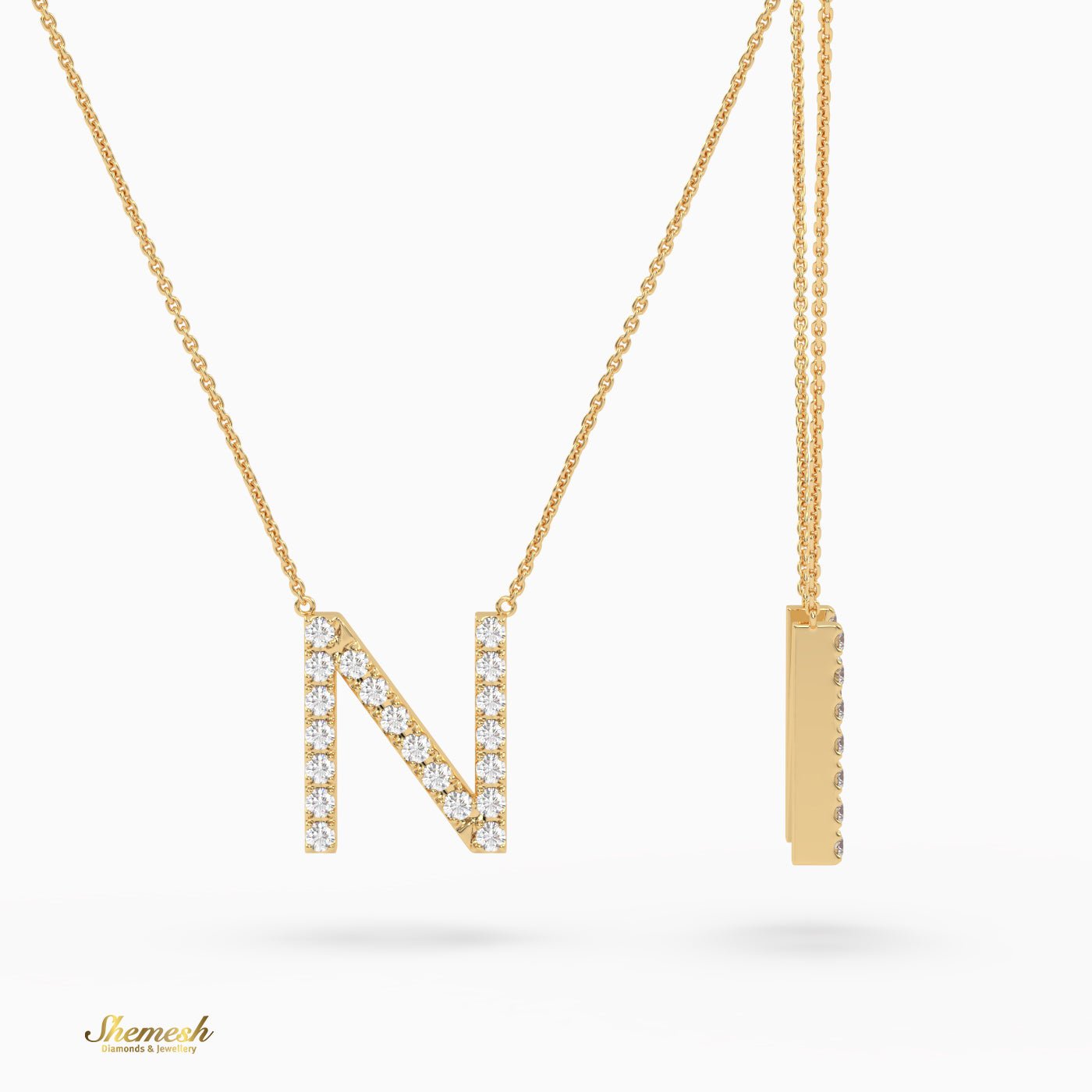 18K Gold Round Cut Diamonds "N" Initial Pendant - shemesh_diamonds