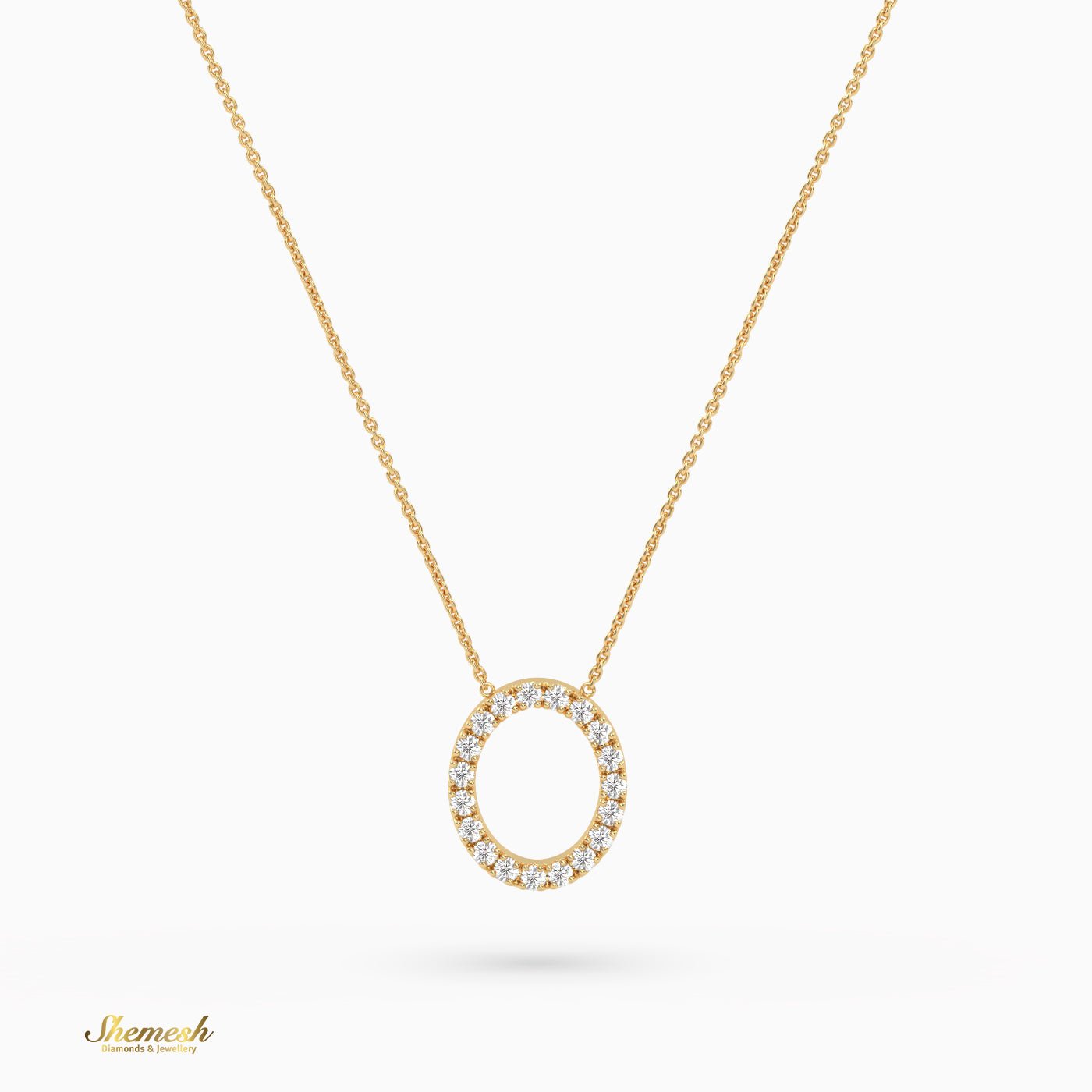 18K Gold Round Cut Diamonds "O" Initial Pendant - shemesh_diamonds