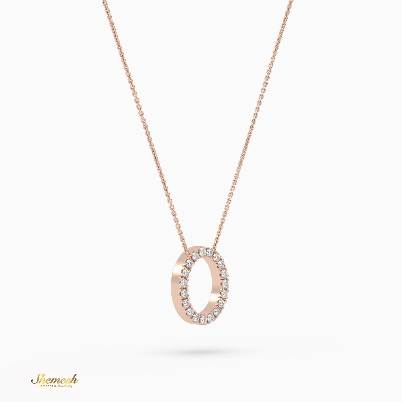 18K Gold Round Cut Diamonds "O" Initial Pendant - shemesh_diamonds