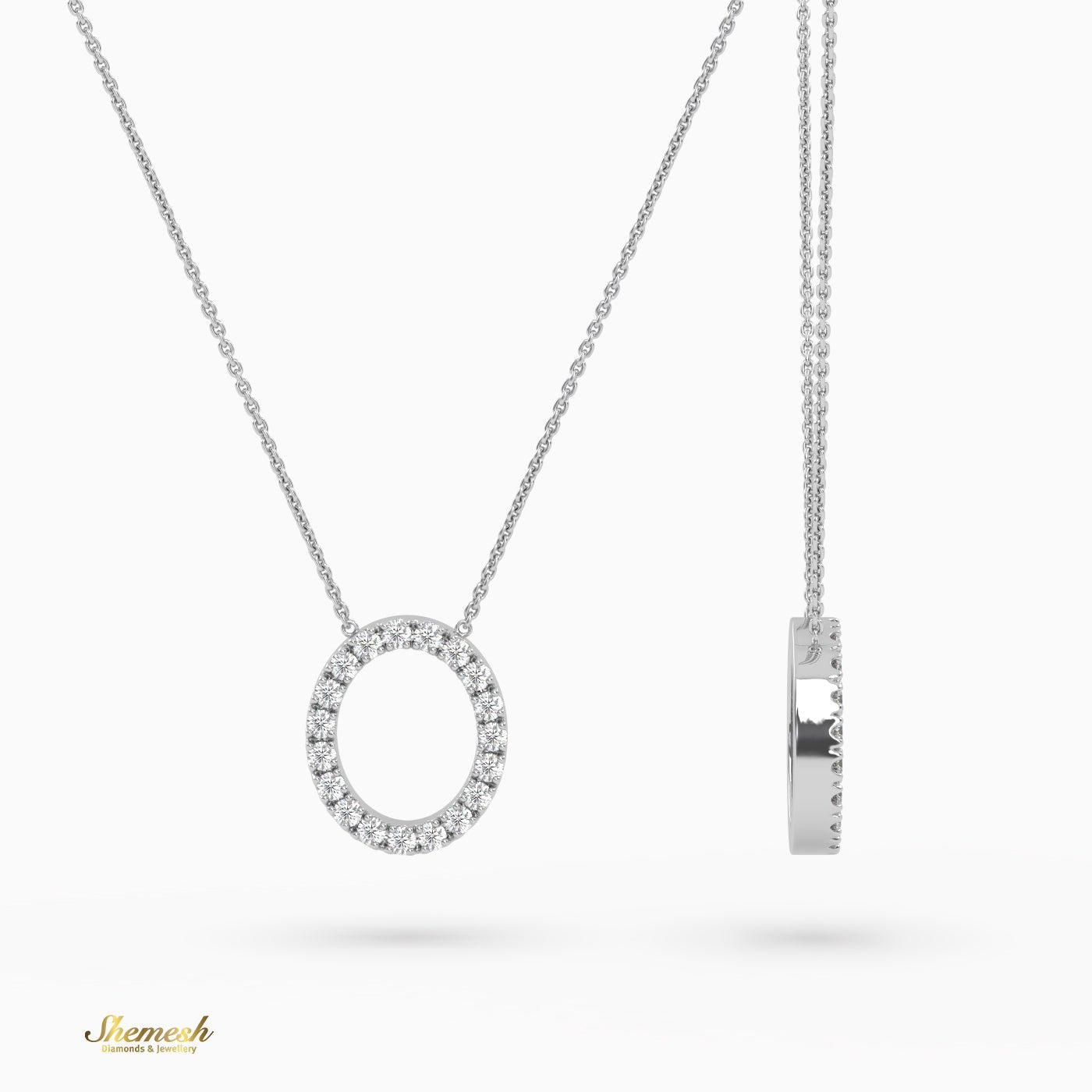 18K Gold Round Cut Diamonds "O" Initial Pendant - shemesh_diamonds