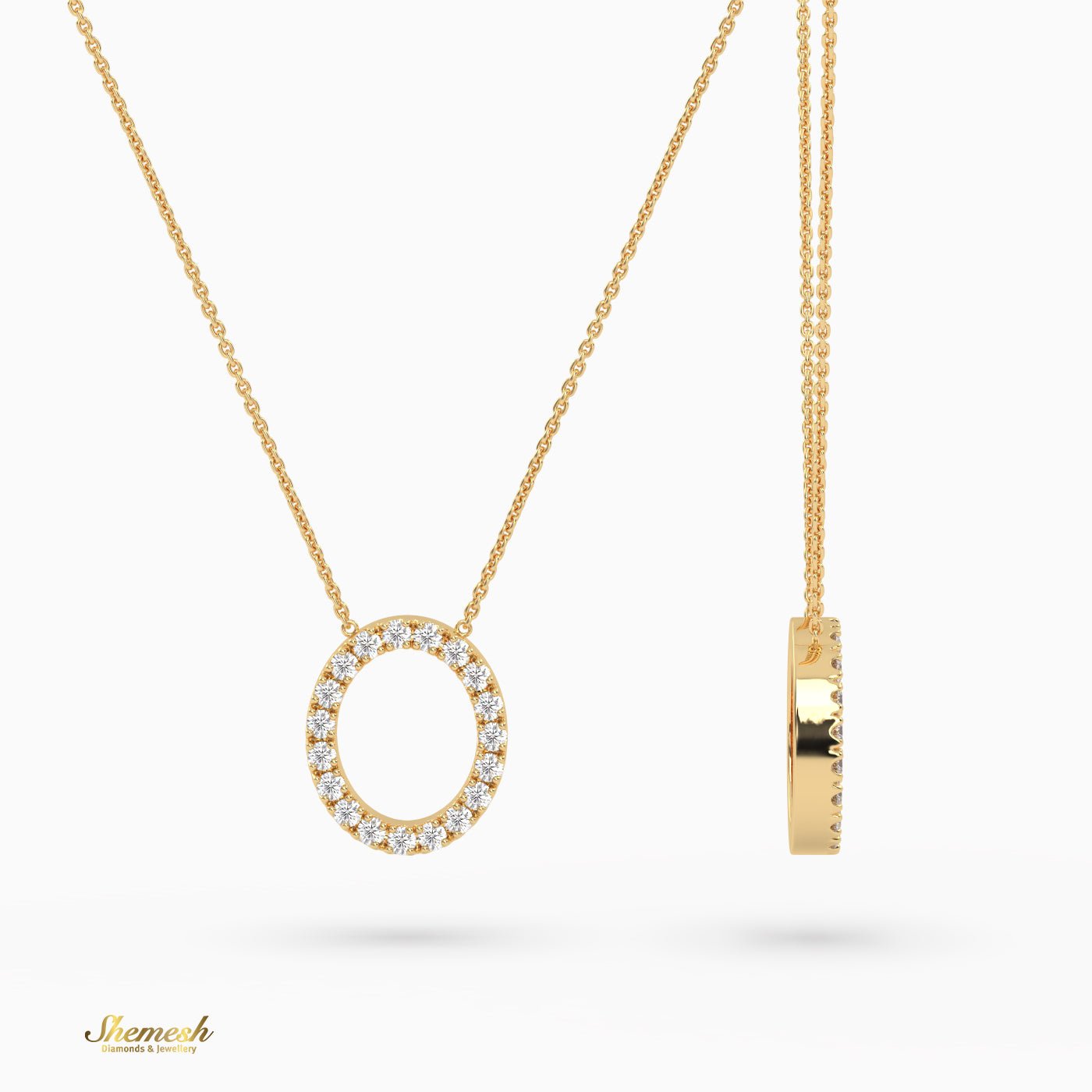 18K Gold Round Cut Diamonds "O" Initial Pendant - shemesh_diamonds