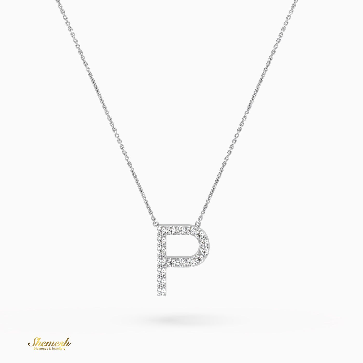 18K Gold Round Cut Diamonds "P" Initial Pendant - shemesh_diamonds