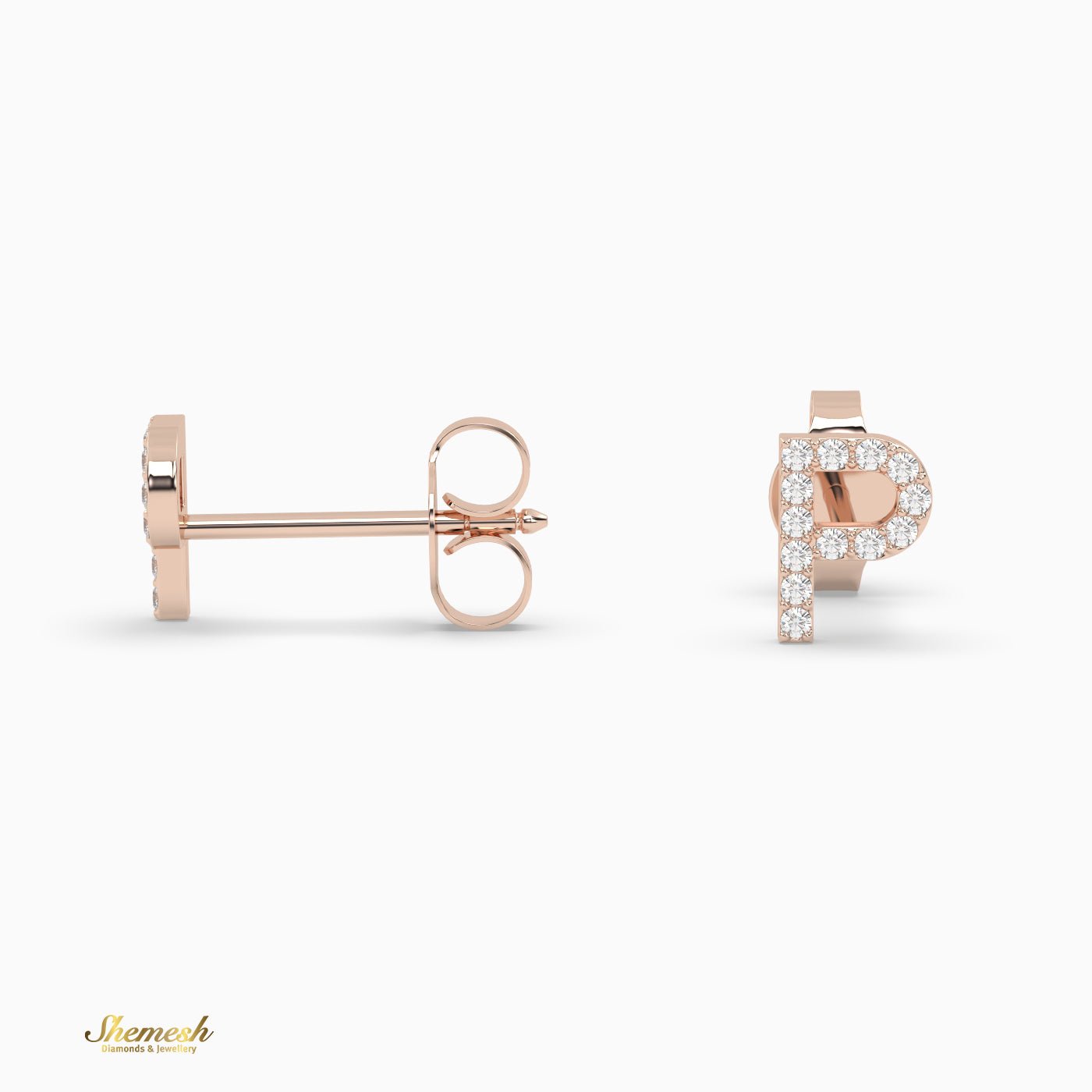 18K Gold 'P' Initial Stud Earrings - shemesh_diamonds