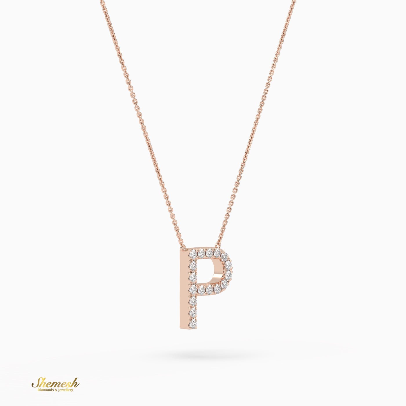 18K Gold Round Cut Diamonds "P" Initial Pendant - shemesh_diamonds