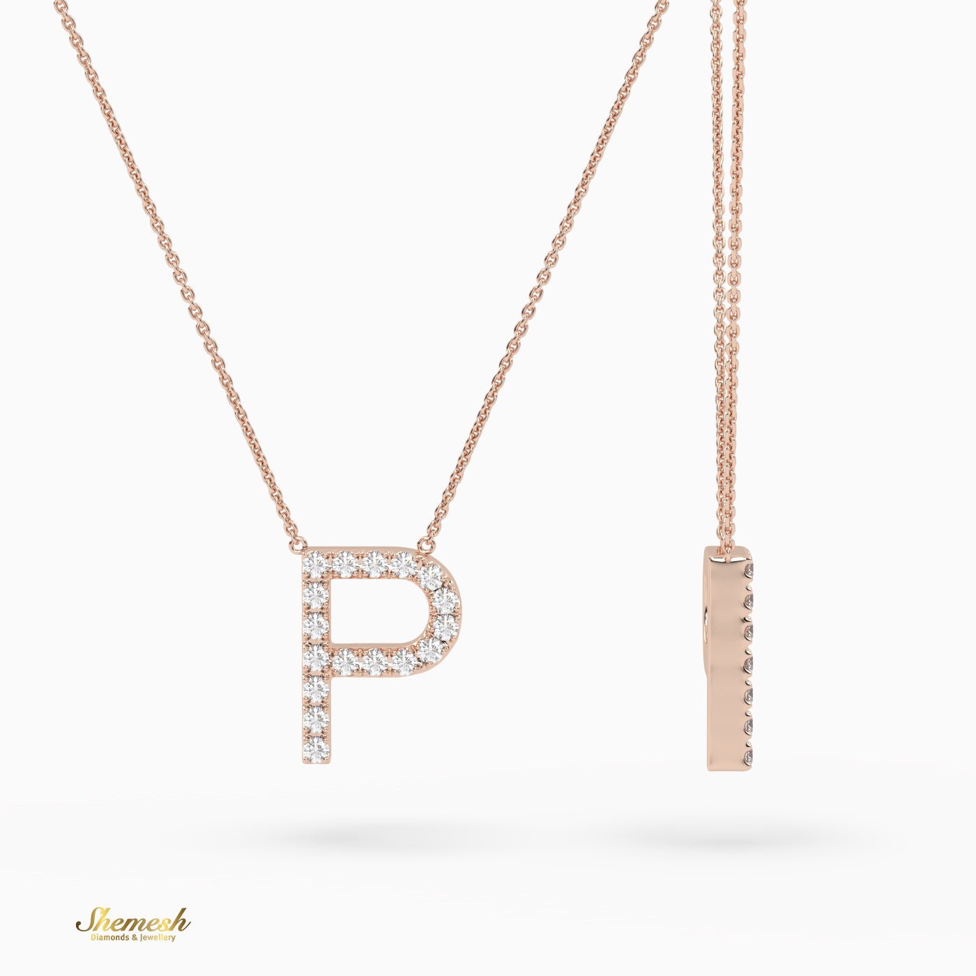 18K Gold Round Cut Diamonds "P" Initial Pendant - shemesh_diamonds