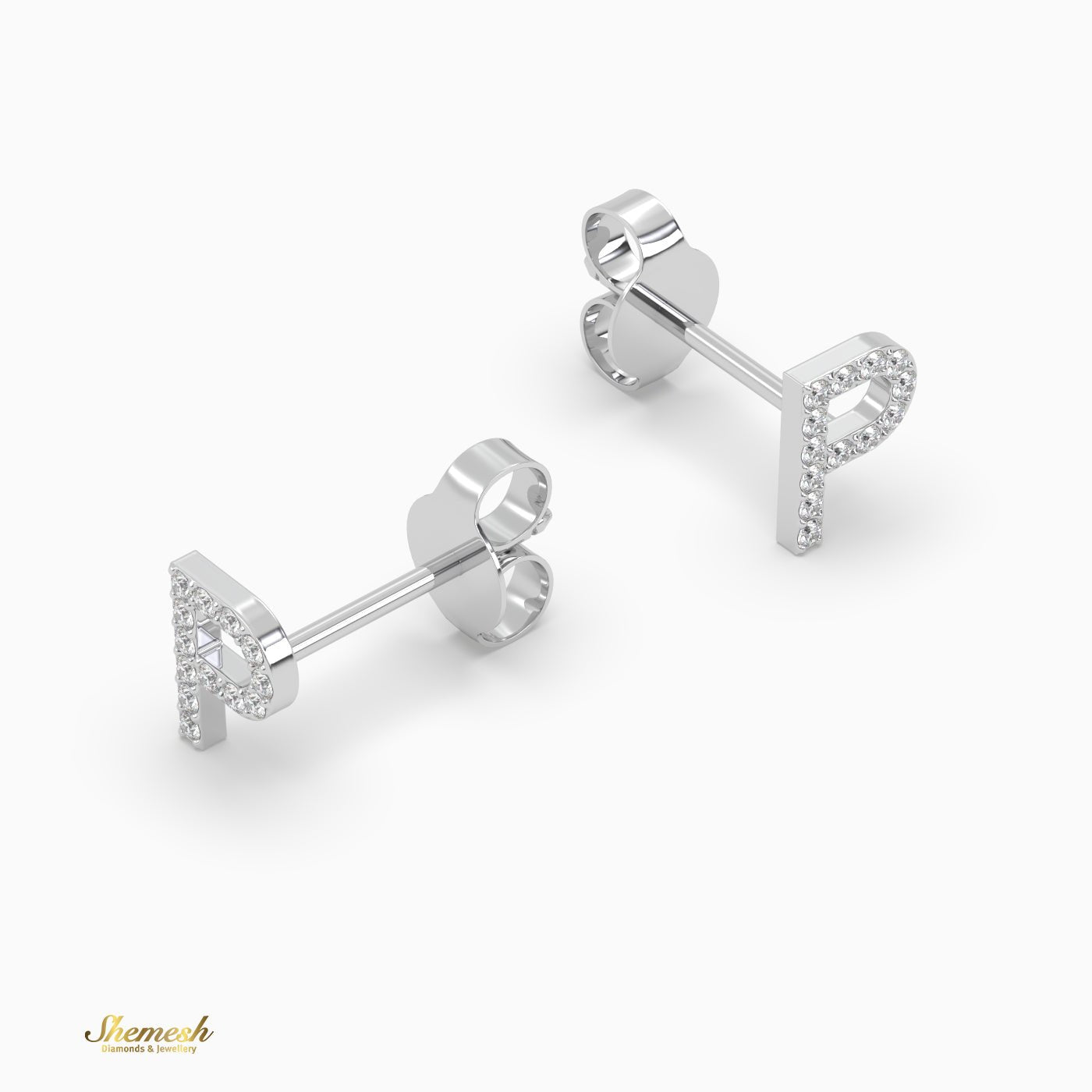 18K Gold 'P' Initial Stud Earrings - shemesh_diamonds