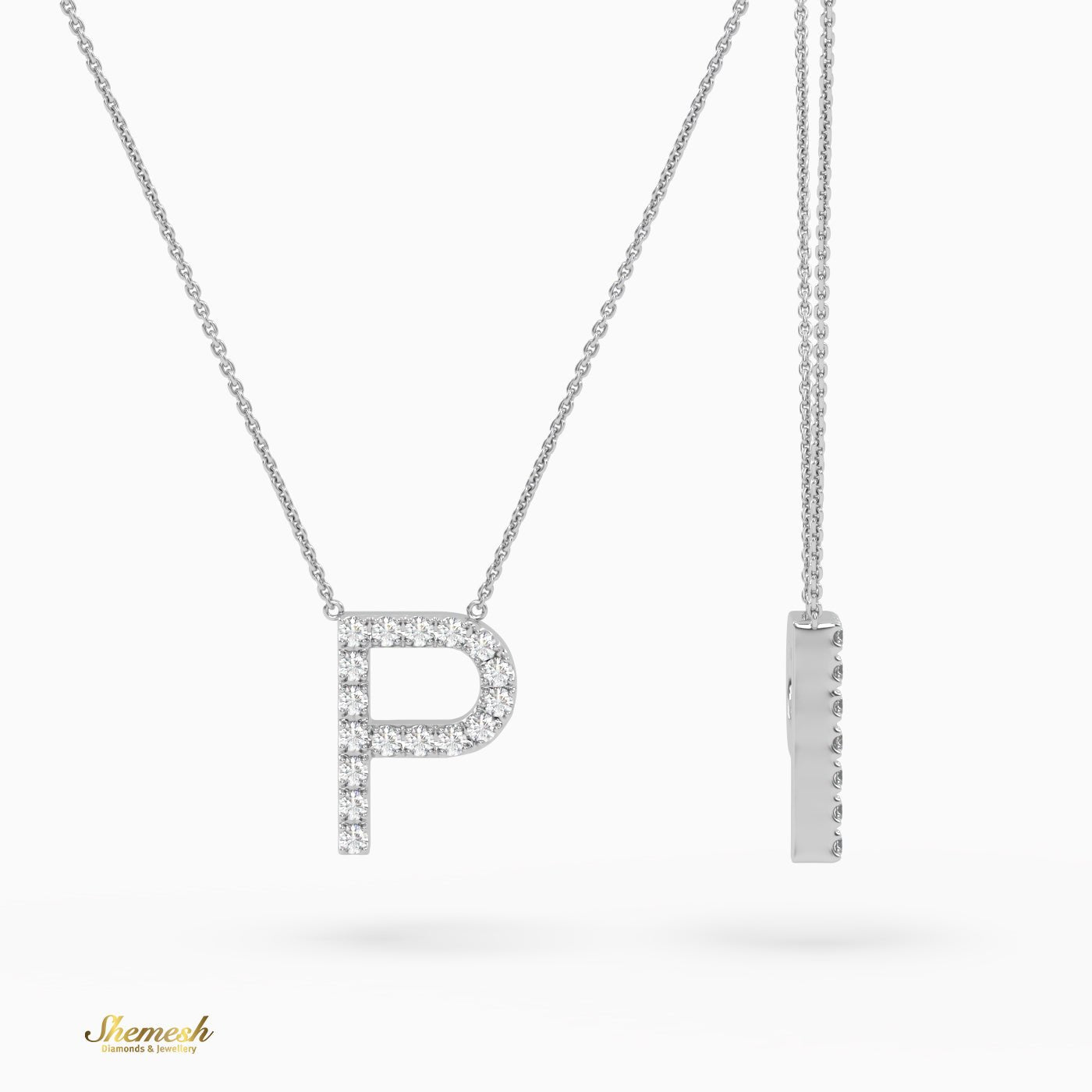 18K Gold Round Cut Diamonds "P" Initial Pendant - shemesh_diamonds