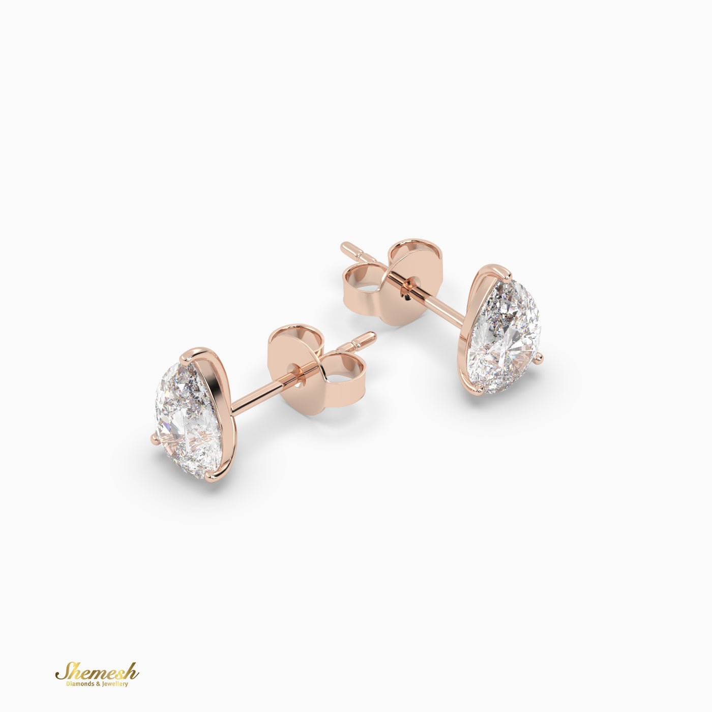 Pear Cut 3 prongs Diamond Stud Earrings - shemesh_diamonds