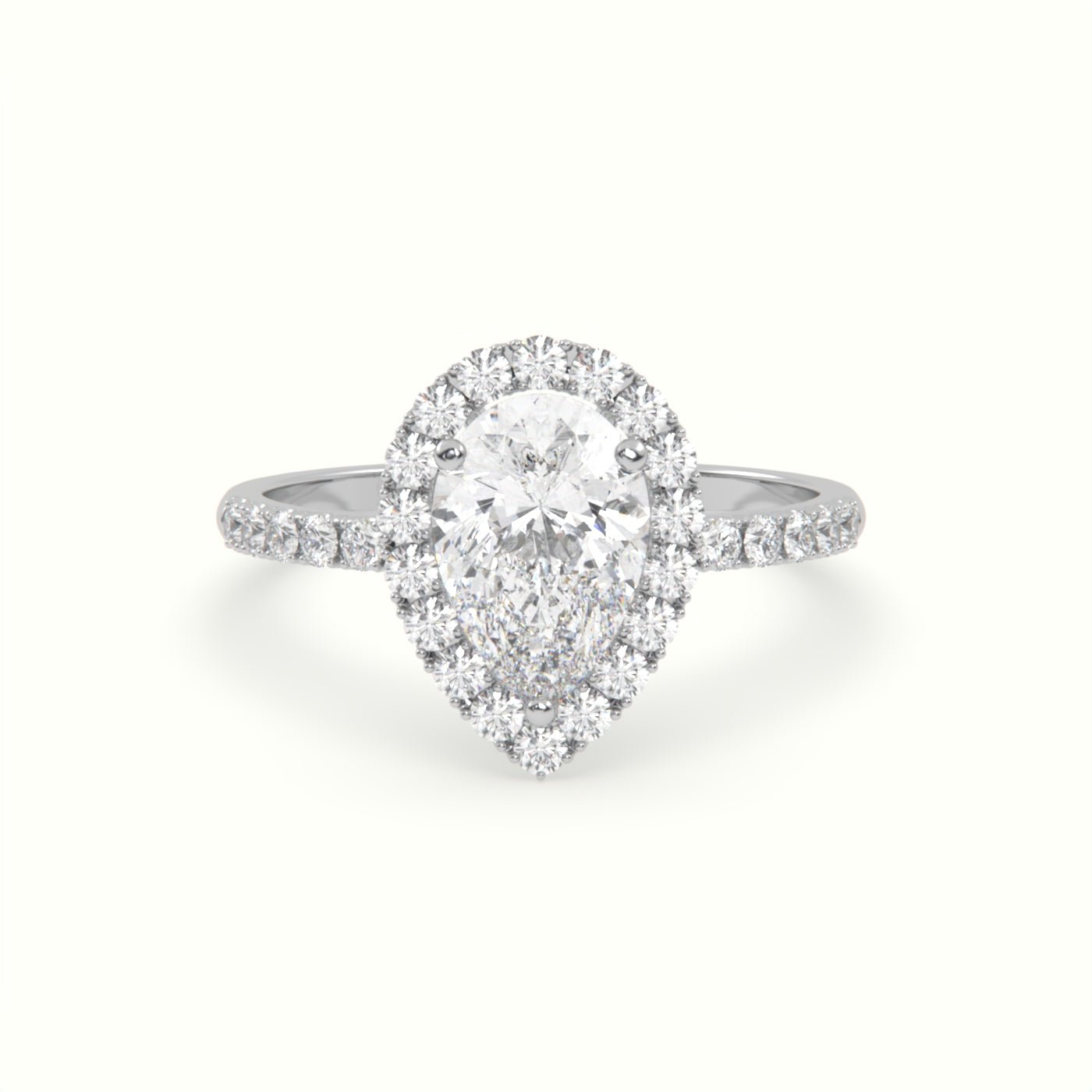 18K Gold Pear Cut Halo and Pave Set Engagement Ring - shemesh_diamonds