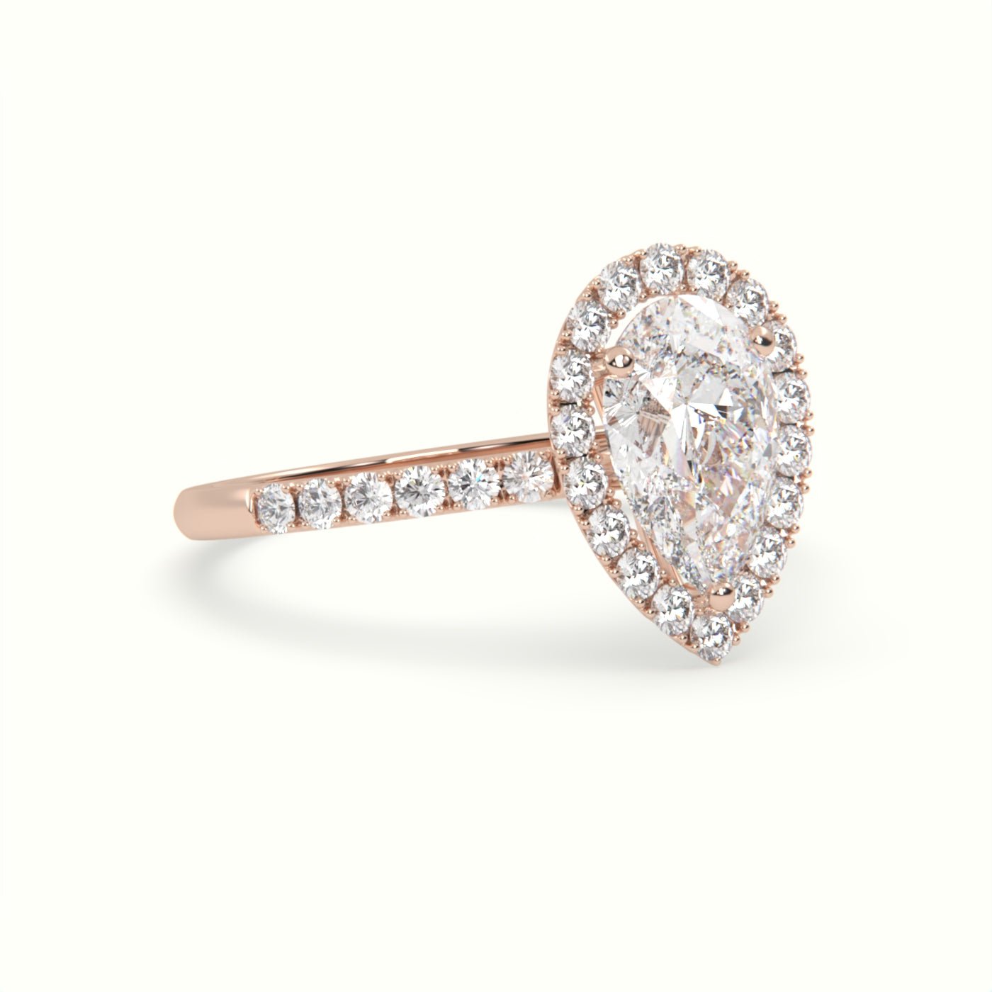 18K Gold Pear Cut Halo and Pave Set Engagement Ring - shemesh_diamonds