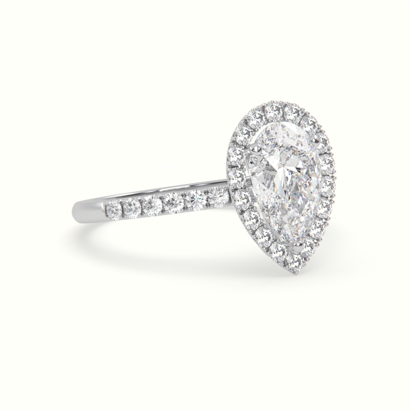 18K Gold Pear Cut Halo and Pave Set Engagement Ring - shemesh_diamonds