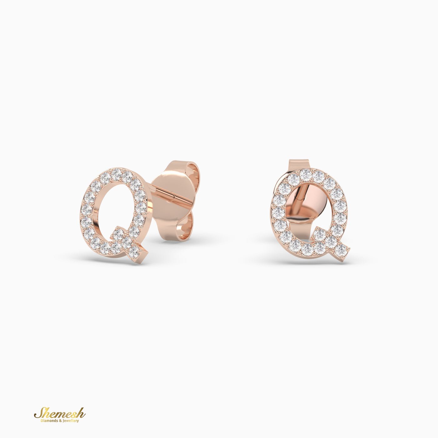 18K Gold "Q" Initial Stud Earrings - shemesh_diamonds