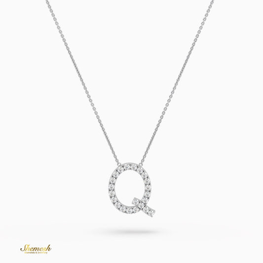 18K Gold Round Cut Diamonds "Q" Initial Pendant - shemesh_diamonds