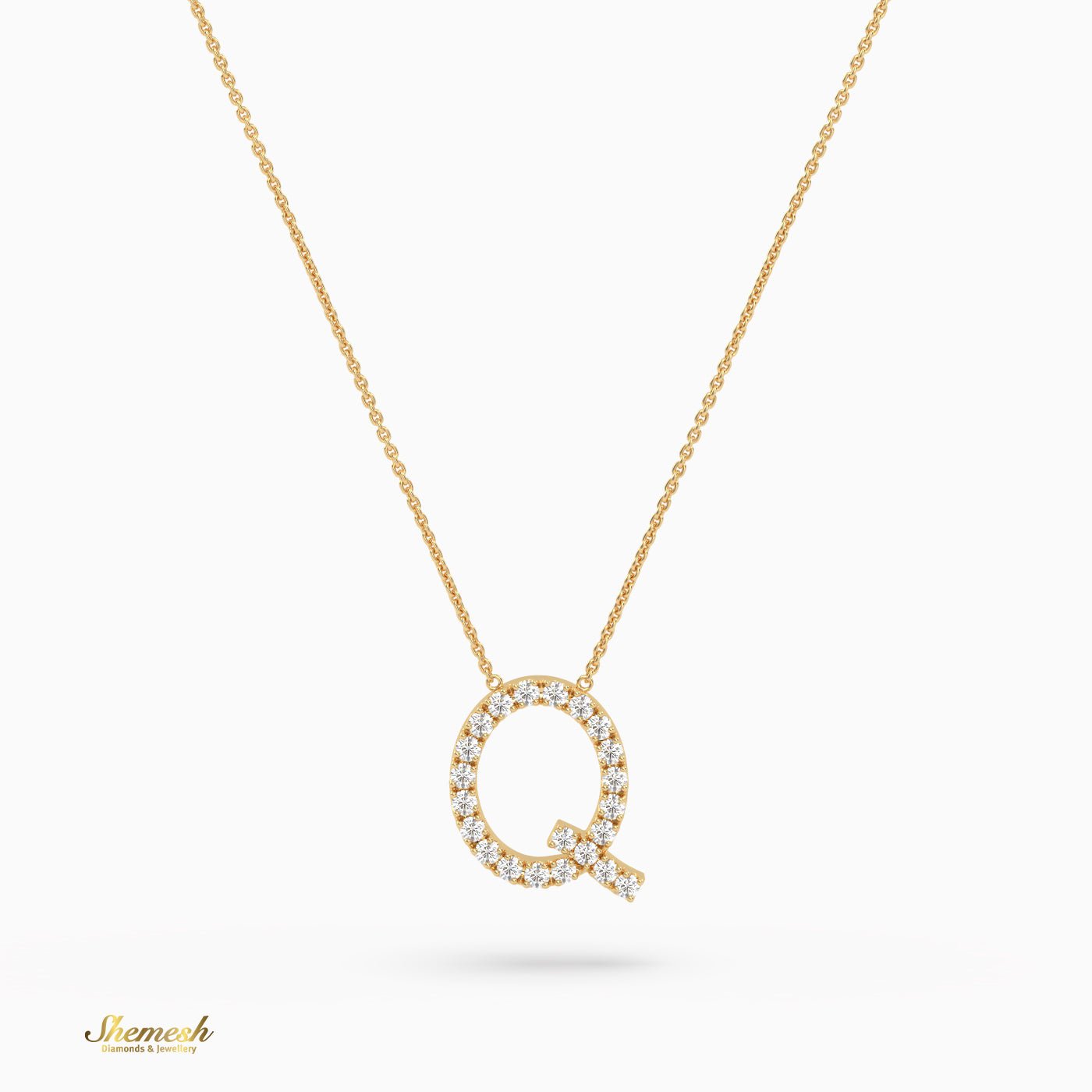 18K Gold Round Cut Diamonds "Q" Initial Pendant - shemesh_diamonds