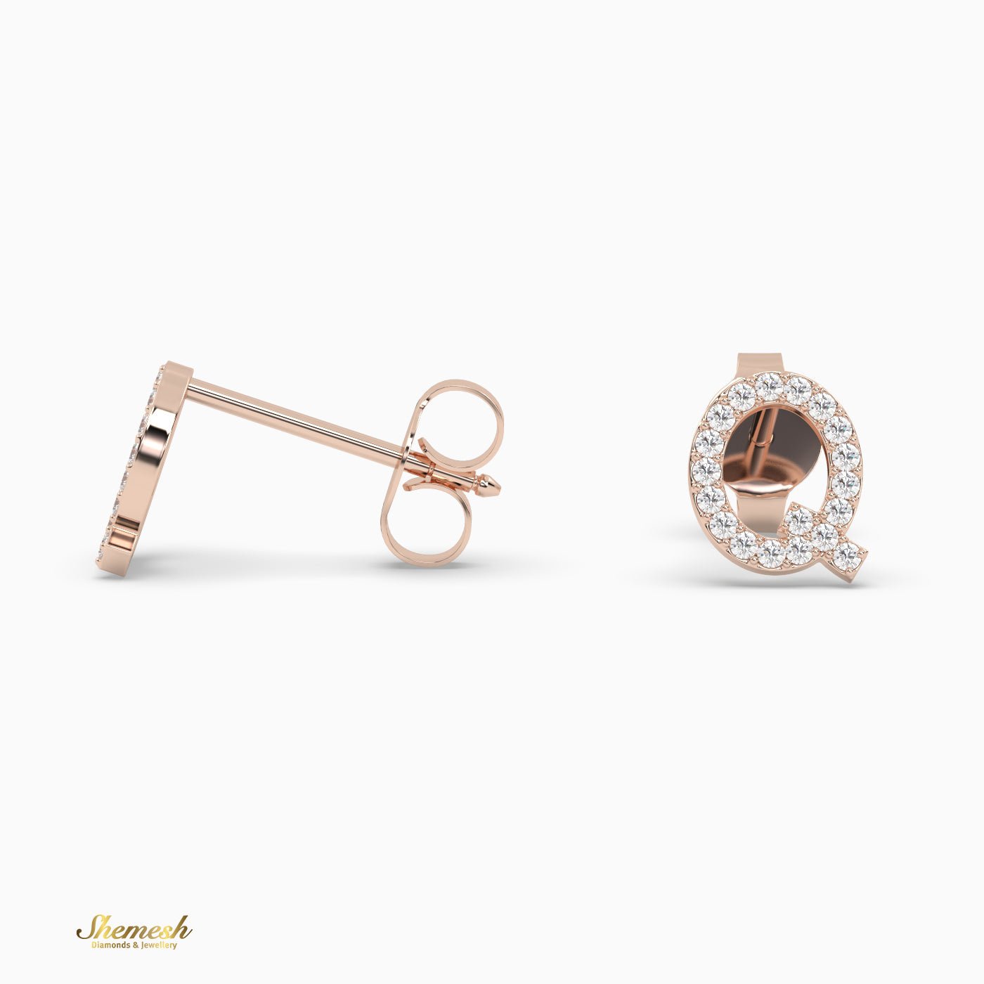 18K Gold "Q" Initial Stud Earrings - shemesh_diamonds