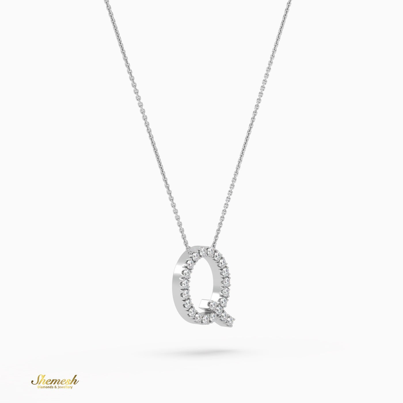 18K Gold Round Cut Diamonds "Q" Initial Pendant - shemesh_diamonds