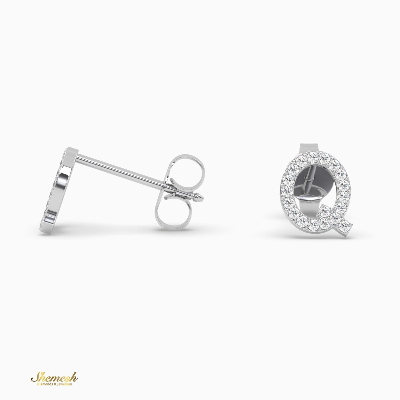 18K Gold "Q" Initial Stud Earrings - shemesh_diamonds