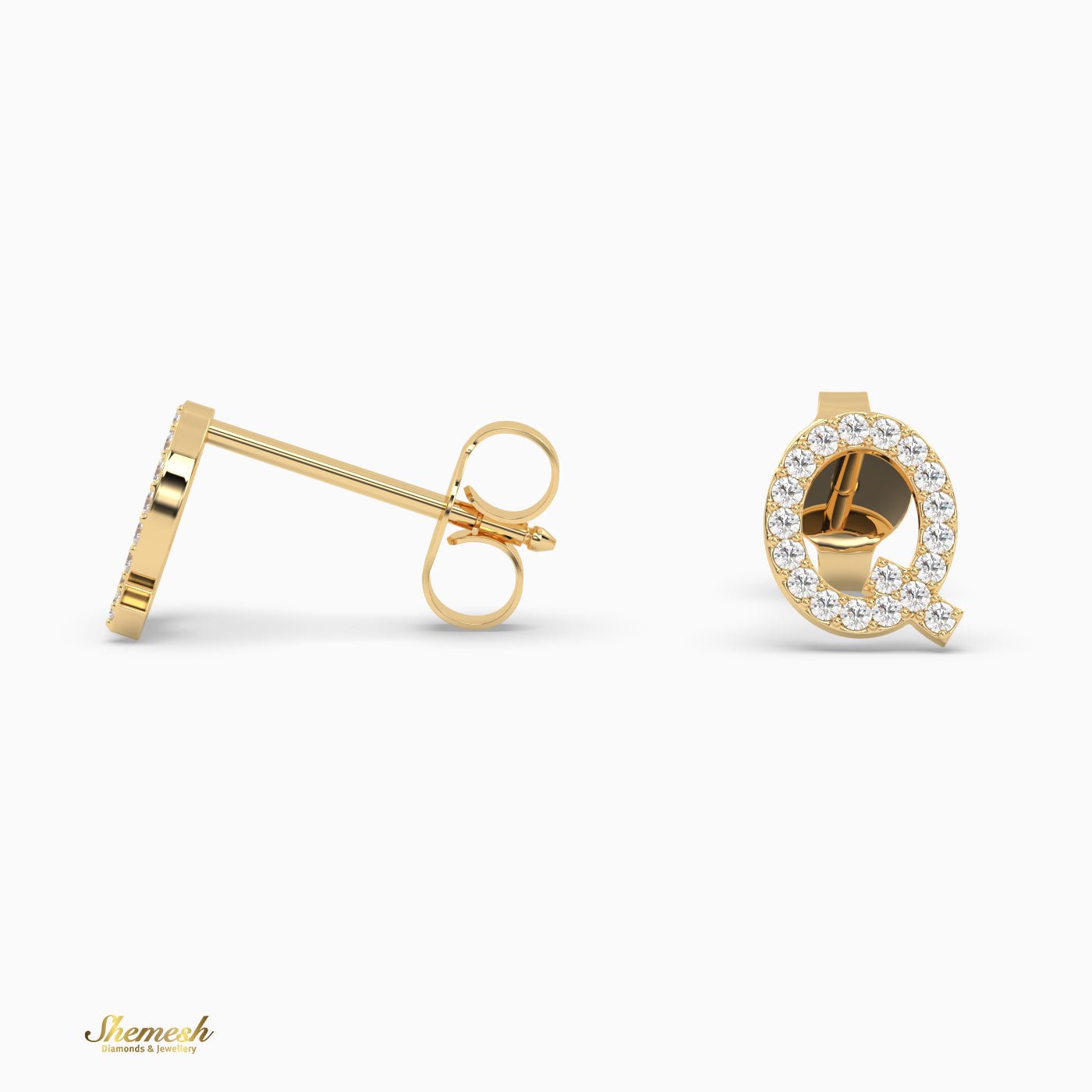 18K Gold "Q" Initial Stud Earrings - shemesh_diamonds