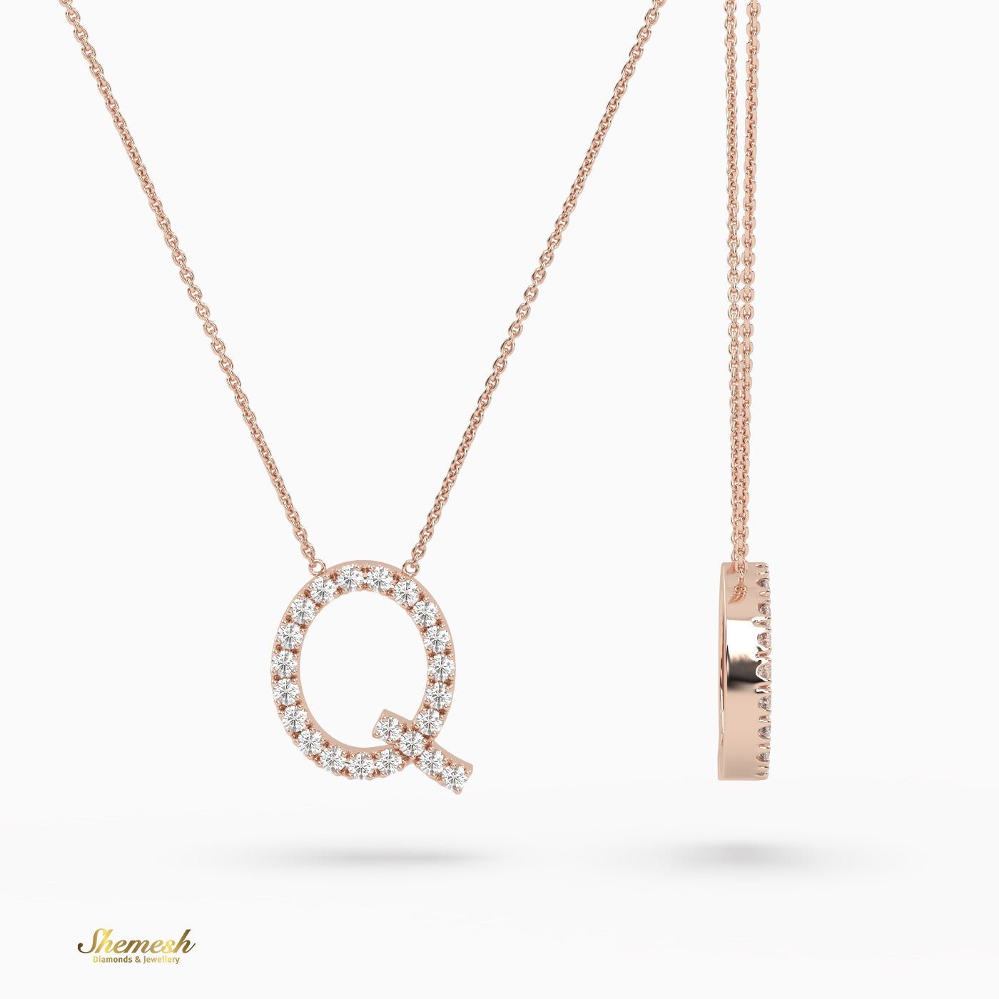 18K Gold Round Cut Diamonds "Q" Initial Pendant - shemesh_diamonds