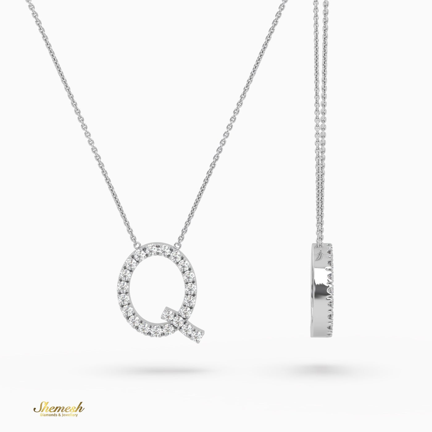 18K Gold Round Cut Diamonds "Q" Initial Pendant - shemesh_diamonds