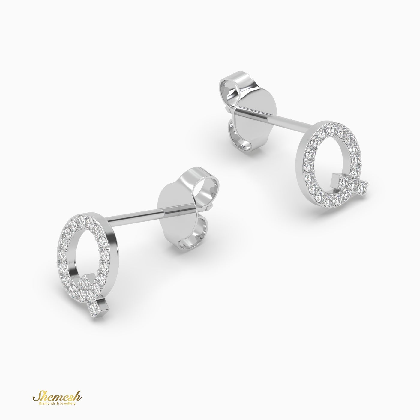 18K Gold "Q" Initial Stud Earrings - shemesh_diamonds