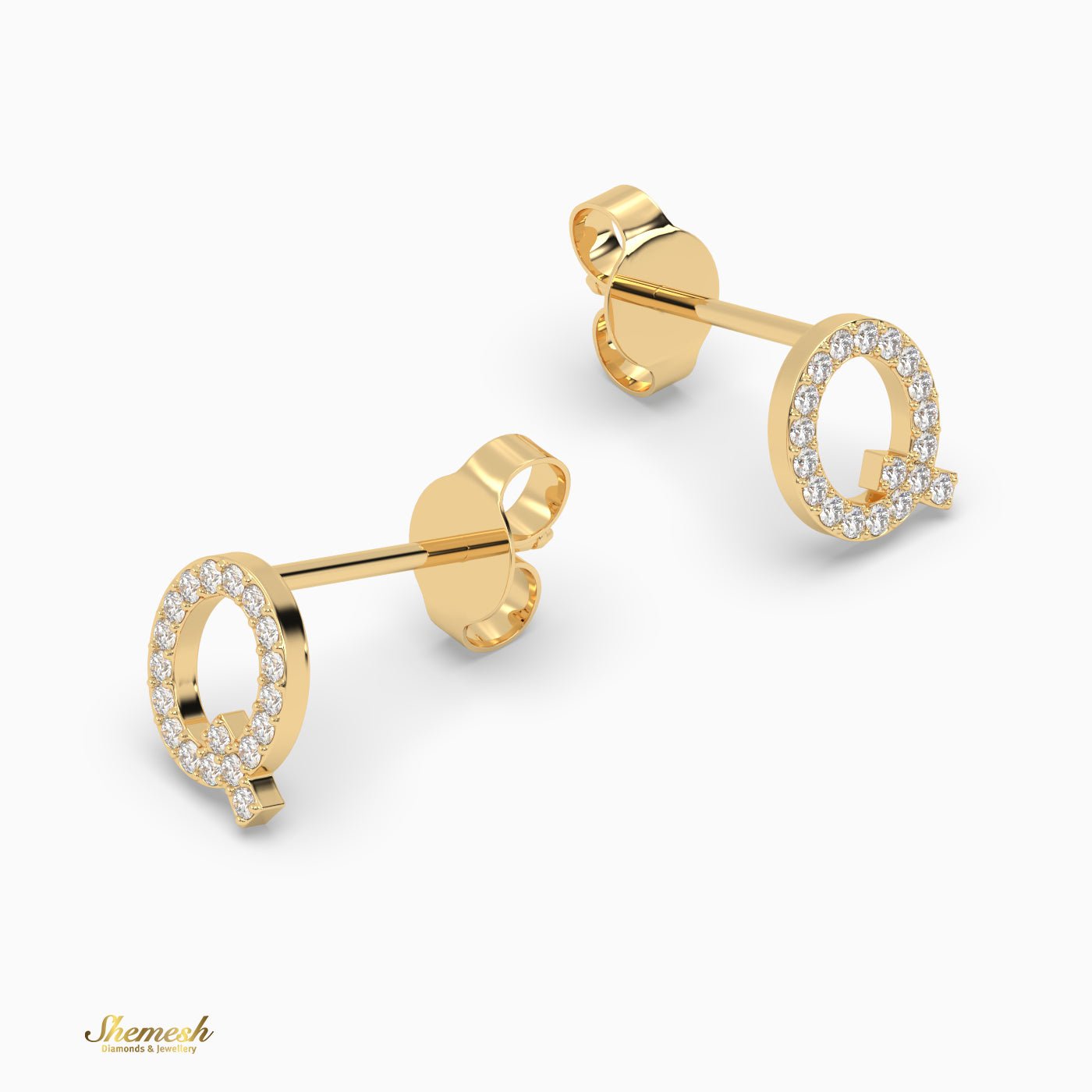 18K Gold "Q" Initial Stud Earrings - shemesh_diamonds