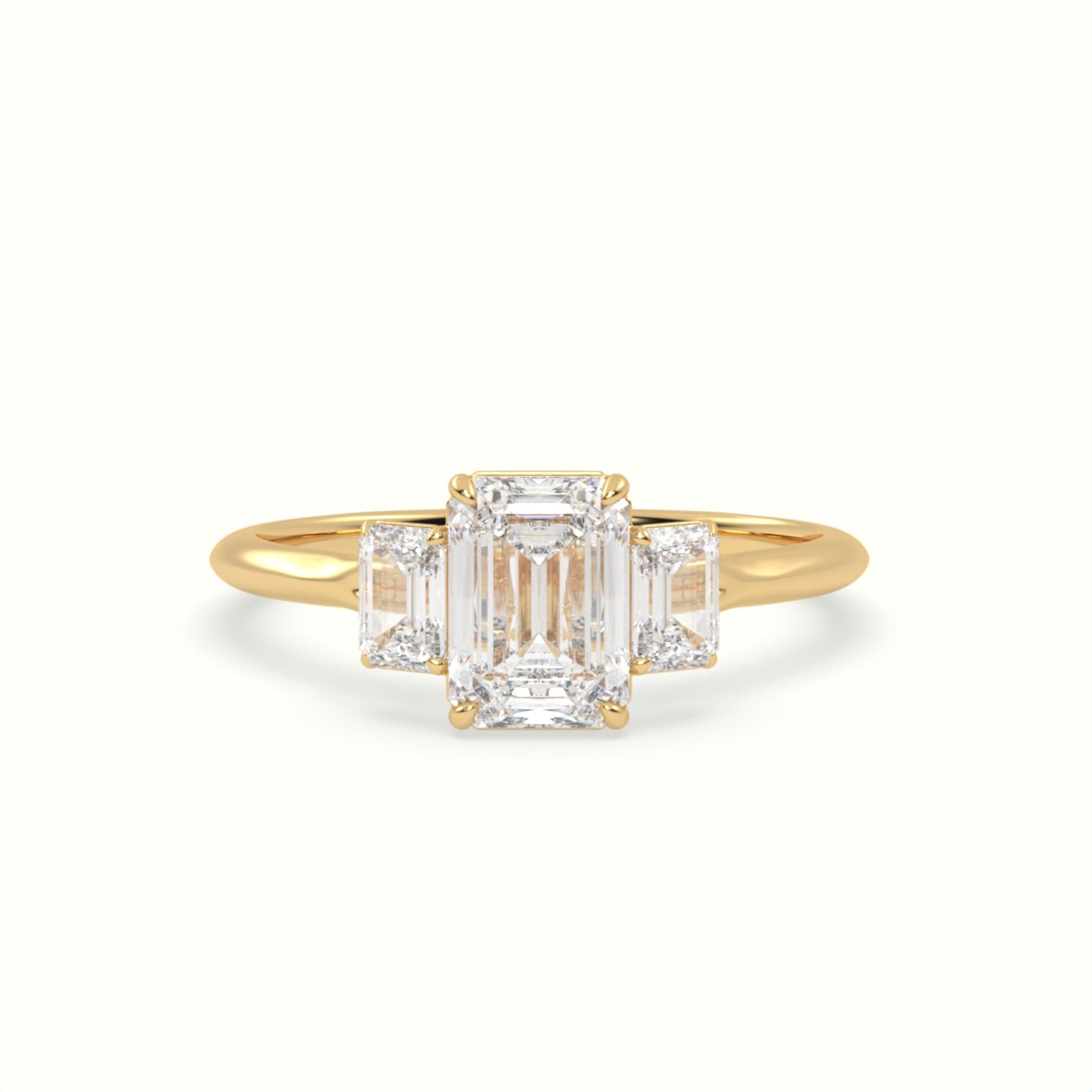 18k Gold Emerald Cut Three Stone Engagement Ring - shemesh_diamonds