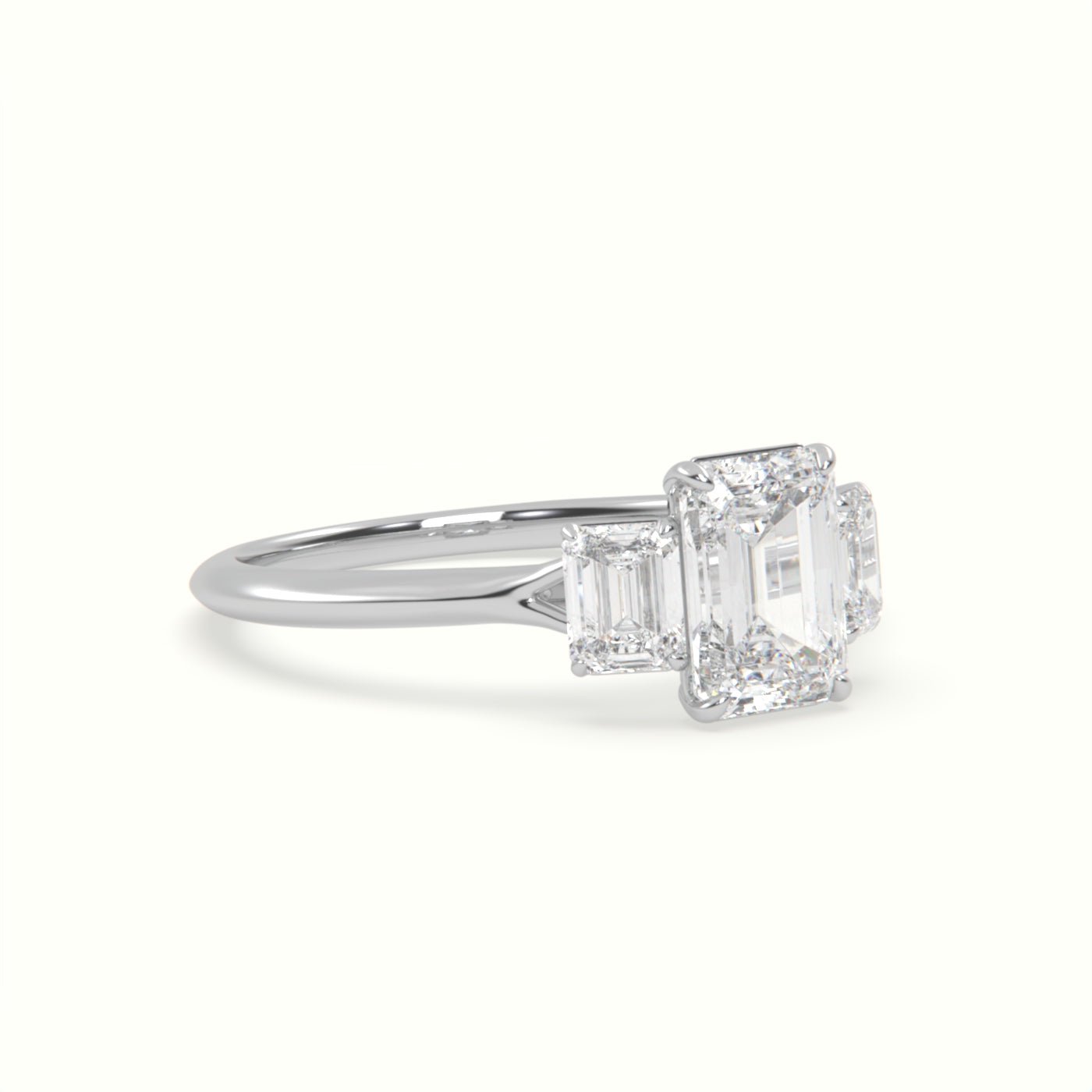 18k Gold Emerald Cut Three Stone Engagement Ring - shemesh_diamonds