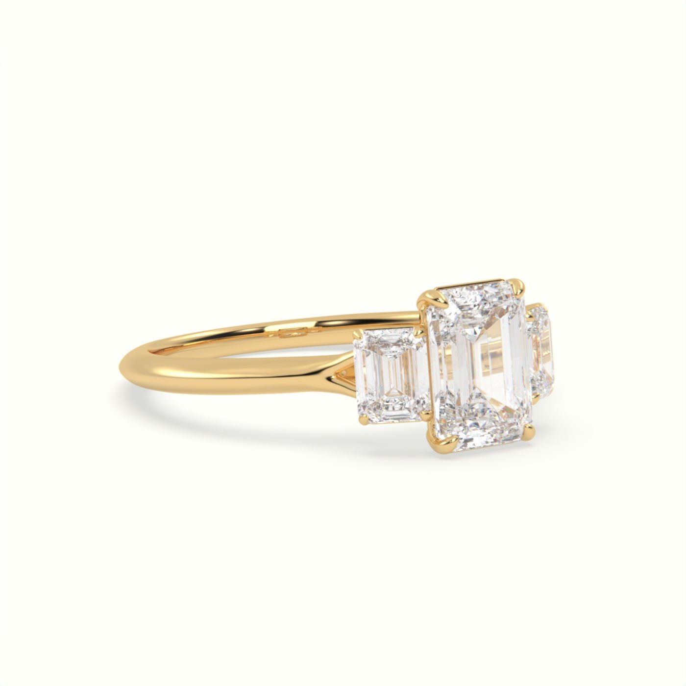 18k Gold Emerald Cut Three Stone Engagement Ring - shemesh_diamonds