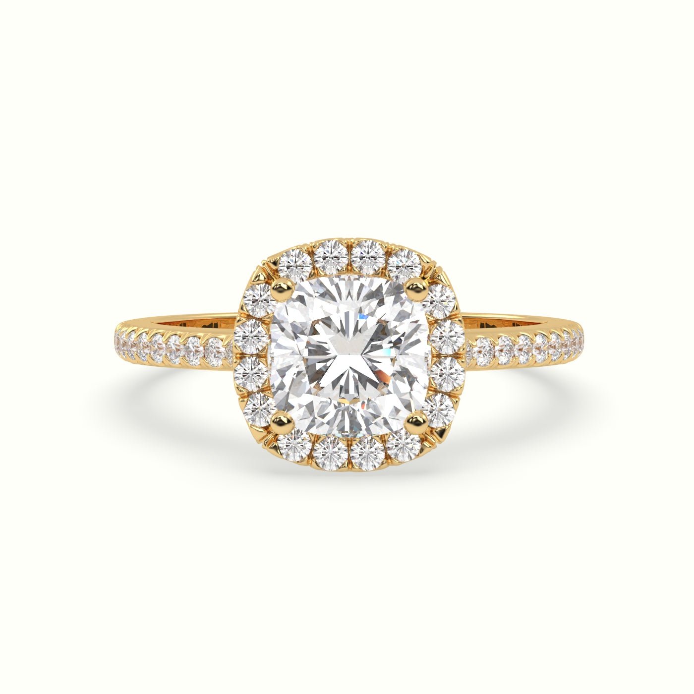 18k Gold Cushion Cut Halo Engagement Ring - shemesh_diamonds